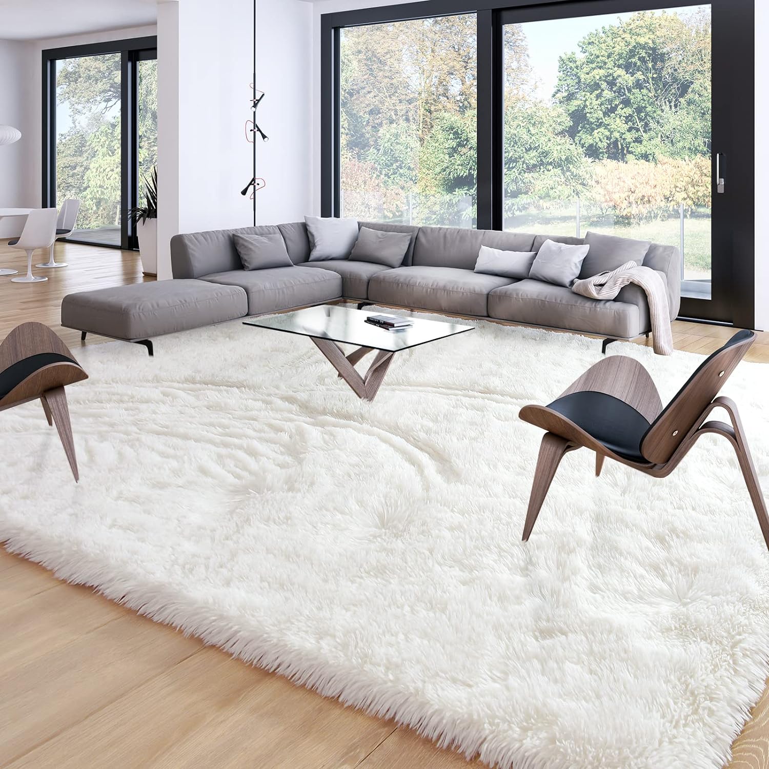 Merelax Soft Modern Indoor Large Shaggy Rug for Livingroom Bedroom Dorm Kids Room Home Decorative, Non-Slip Plush Fluffy Furry Fur Area Rugs Comfy Nursery Accent Floor Carpet 8x10 Feet, Ivory