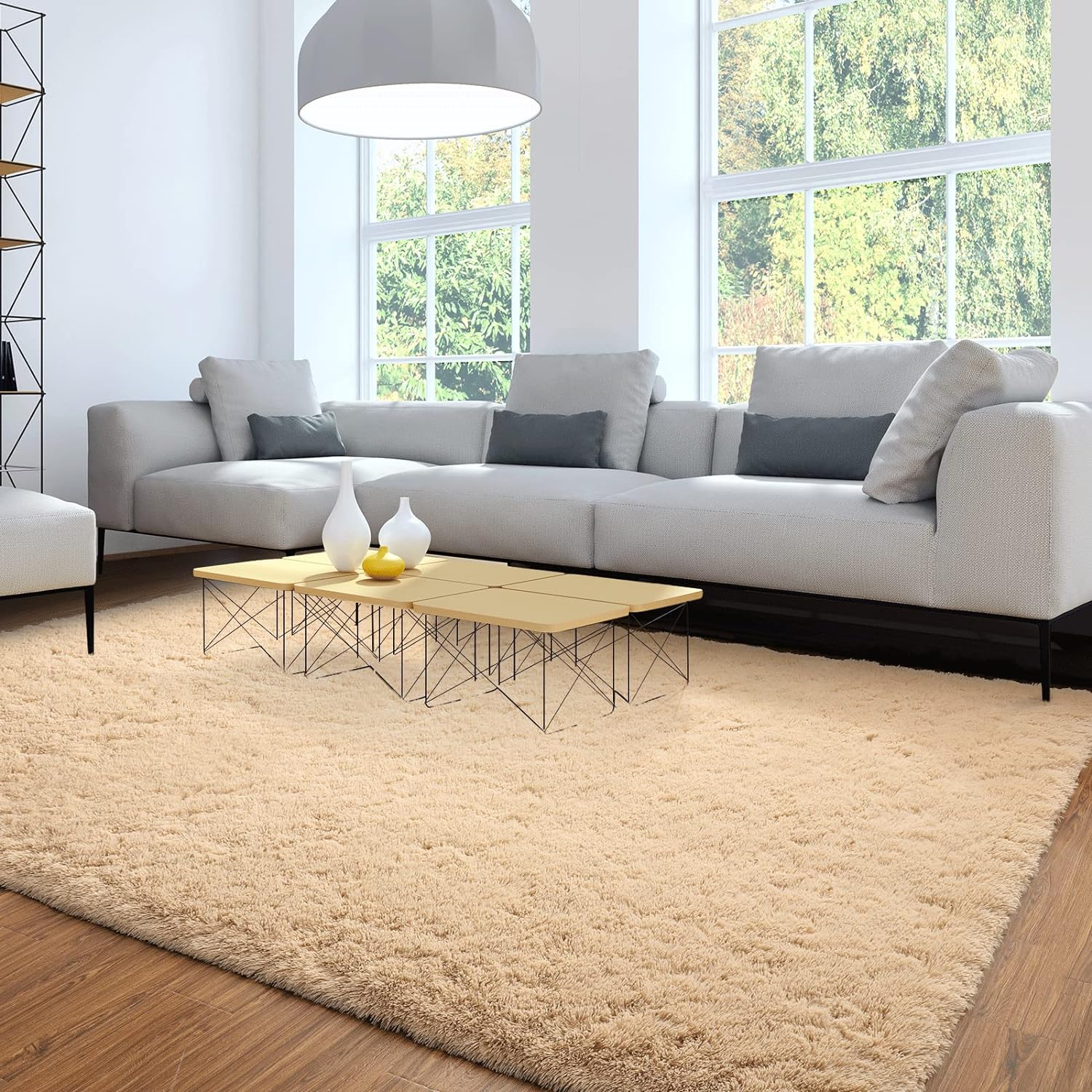 Merelax Soft Modern Indoor Large Shaggy Rug for Livingroom Bedroom Dorm Kids Room Home Decorative, Non-Slip Plush Fluffy Furry Fur Area Rugs Comfy Nursery Accent Floor Carpet 6x9 Feet, Light Tan