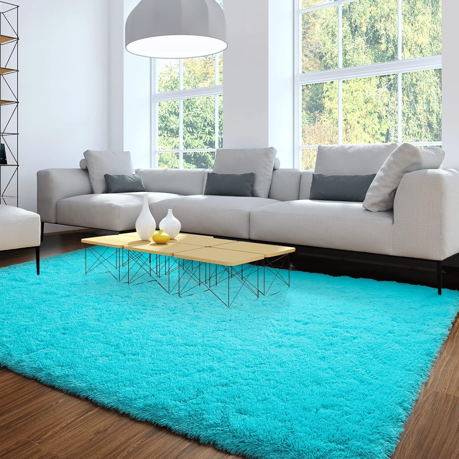 Merelax Soft Modern Indoor Large Shaggy Rug for Livingroom Bedroom Dorm Kids Room Home Decorative, Non-Slip Plush Fluffy Furry Fur Area Rugs Comfy Nursery Accent Floor Carpet 6x9 Feet, Teal Blue