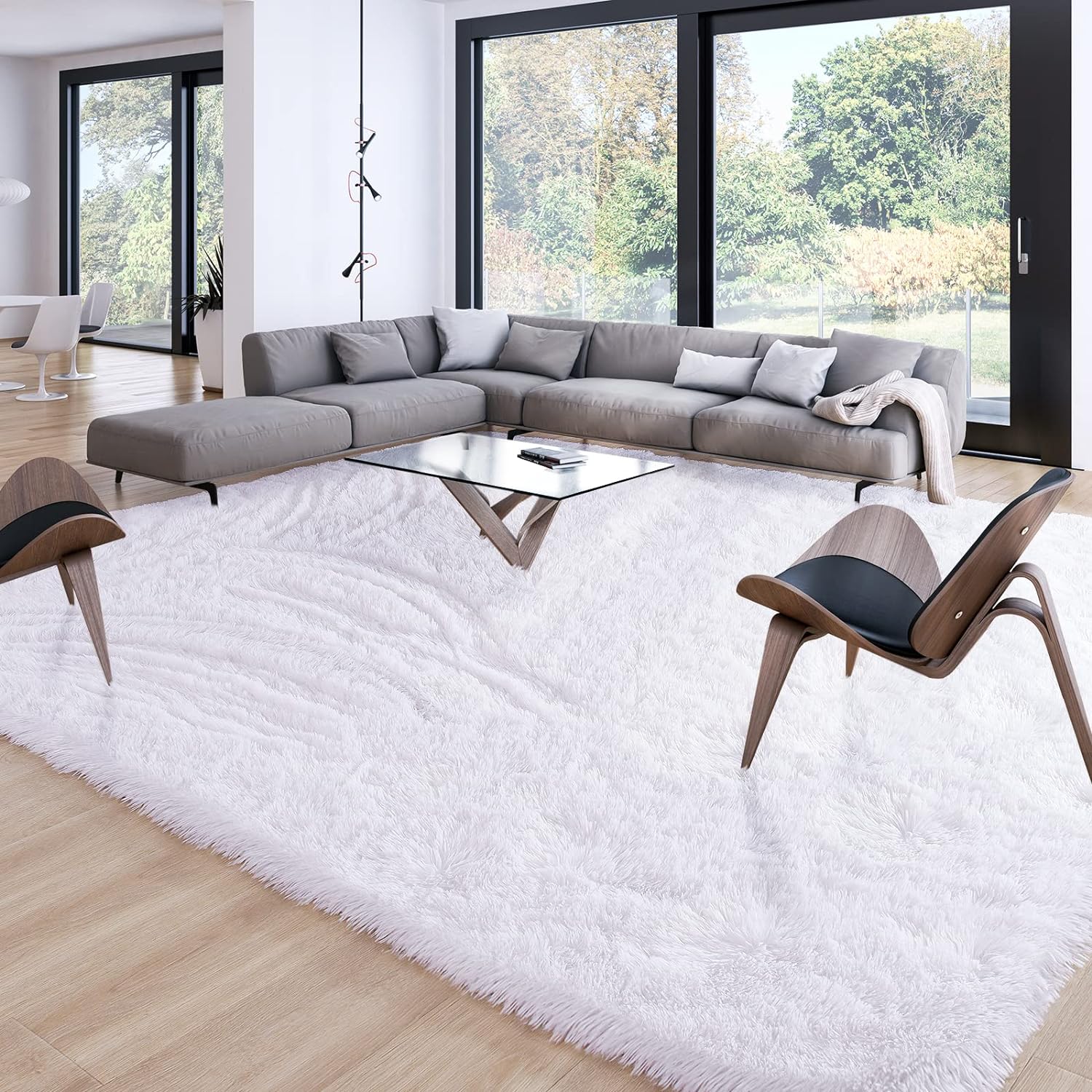 Merelax Soft Modern Indoor Large Shaggy Rug for Livingroom Bedroom Dorm Kids Room Home Decorative, Non-Slip Plush Fluffy Furry Fur Area Rugs Comfy Nursery Accent Floor Carpet 8x10 Feet, White