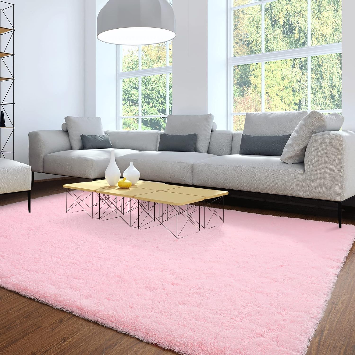 Merelax Soft Modern Indoor Large Shaggy Rug for Livingroom Bedroom Dorm Kids Room Home Decorative, Non-Slip Plush Fluffy Furry Fur Area Rugs Comfy Nursery Accent Floor Carpet 6x9 Feet, Pink