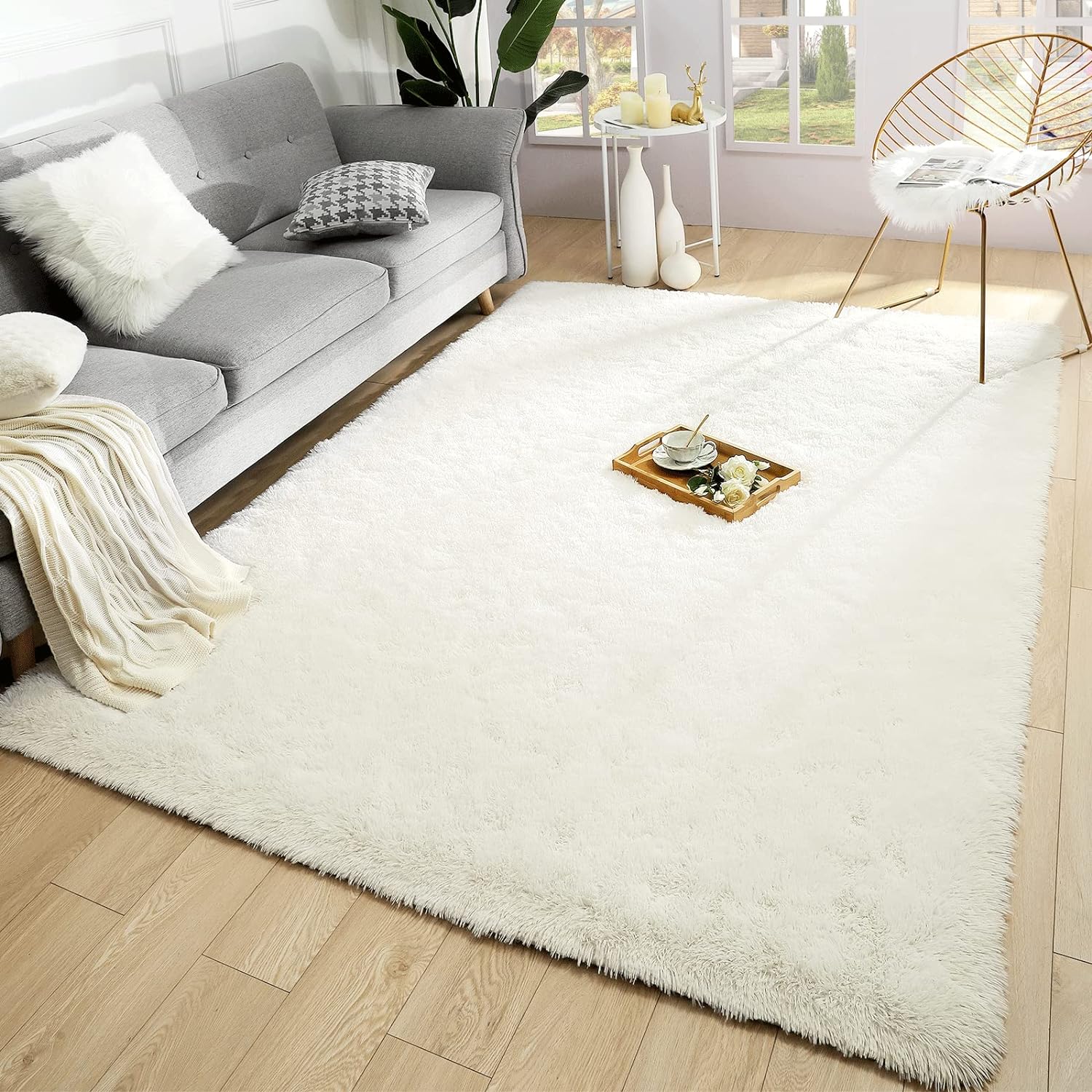 Merelax Soft Modern Indoor Large Shaggy Rug for Livingroom Bedroom Dorm Kids Room Home Decorative, Non-Slip Plush Fluffy Furry Fur Area Rugs Comfy Nursery Accent Floor Carpet 6x9 Feet, Ivory