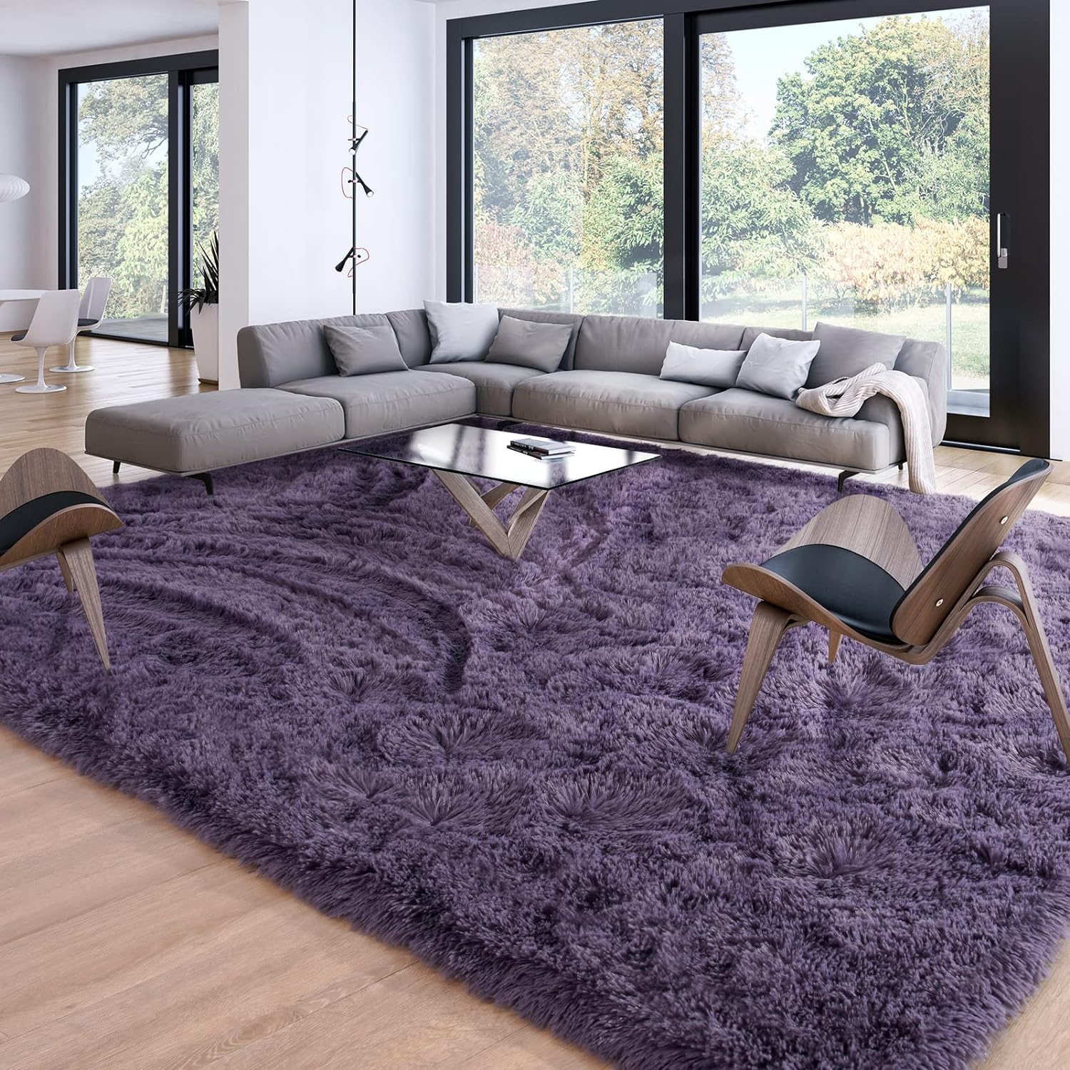 Merelax Soft Modern Indoor Large Shaggy Rug for Livingroom Bedroom Dorm Kids Room Home Decorative, Non-Slip Plush Fluffy Furry Fur Area Rugs Comfy Nursery Accent Floor Carpet 8x10 Feet, Grey-Purple