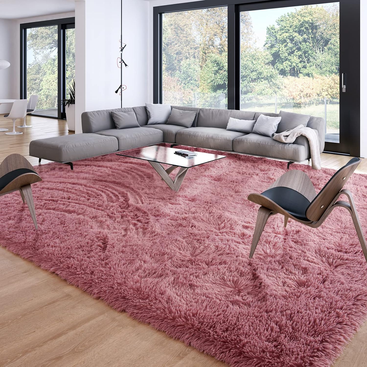 Merelax Soft Modern Indoor Large Shaggy Rug for Bedroom Livingroom Dorm Kids Room Home Decorative, Non-Slip Plush Fluffy Furry Fur Area Rugs Comfy Nursery Accent Floor Carpet 6 X 9 Feet, Blush