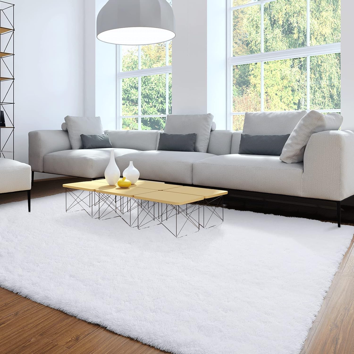 Merelax Soft Modern Indoor Large Shaggy Rug for Livingroom Bedroom Dorm Kids Room Home Decorative, Non-Slip Plush Fluffy Furry Fur Area Rugs Comfy Nursery Accent Floor Carpet 6x9 Feet, White