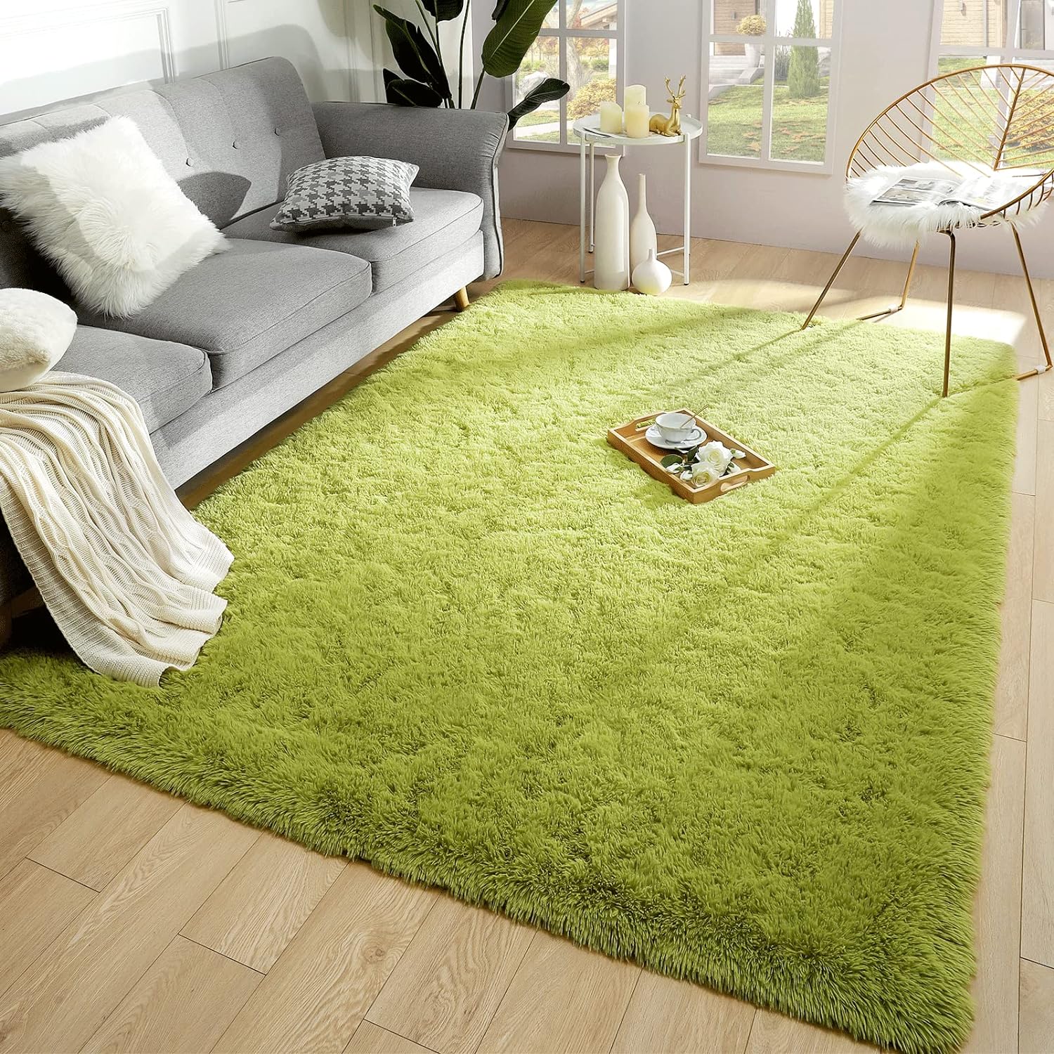 Merelax Soft Modern Indoor Large Shaggy Rug for Bedroom Livingroom Dorm Kids Room Home Decorative, Non-Slip Plush Fluffy Furry Fur Area Rugs Comfy Nursery Accent Floor Carpet 6x9 Feet, Green