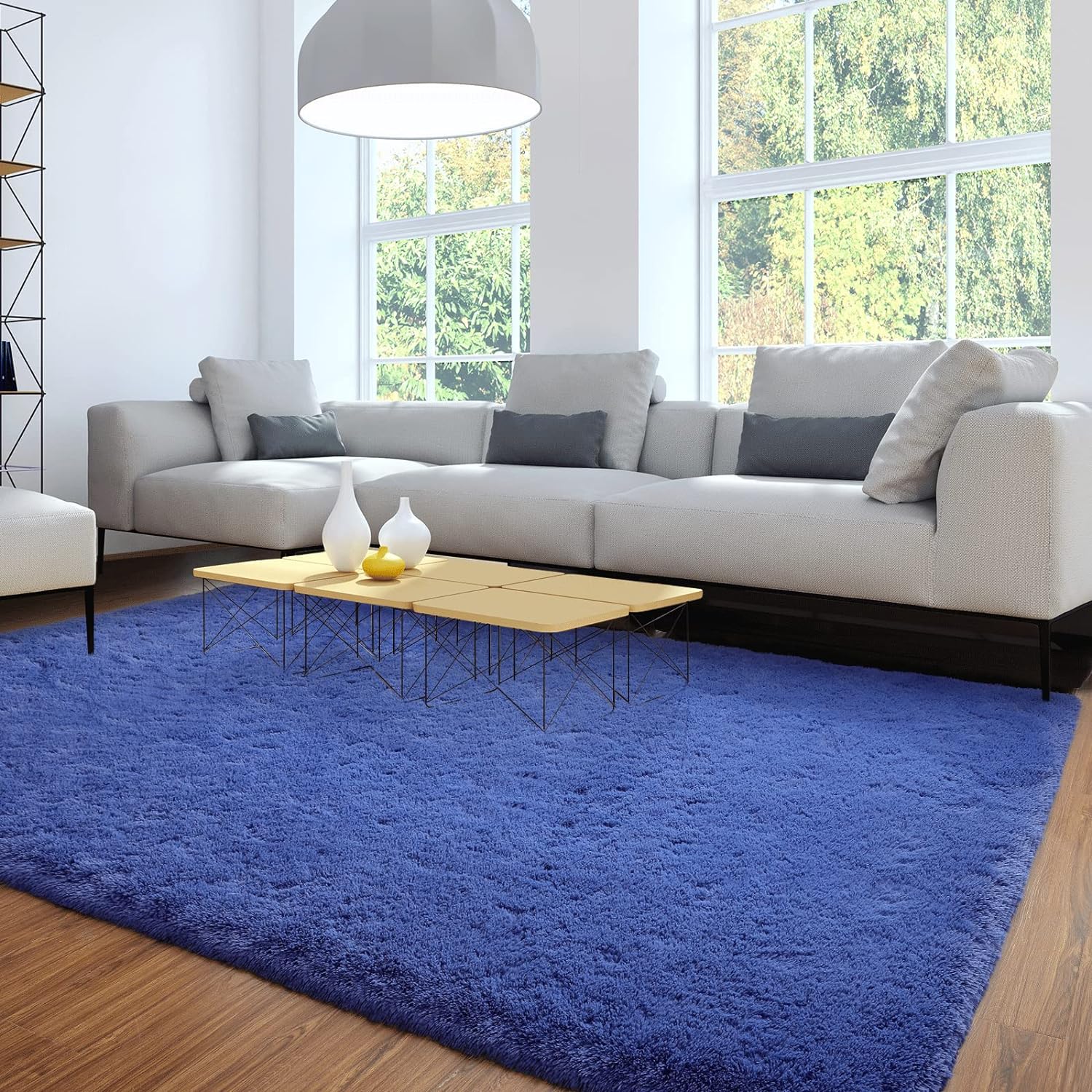 Merelax Soft Modern Indoor Large Shaggy Rug for Livingroom Bedroom Dorm Kids Room Home Decorative, Non-Slip Plush Fluffy Furry Fur Area Rugs Comfy Nursery Accent Floor Carpet 6x9 Feet, Light Navy