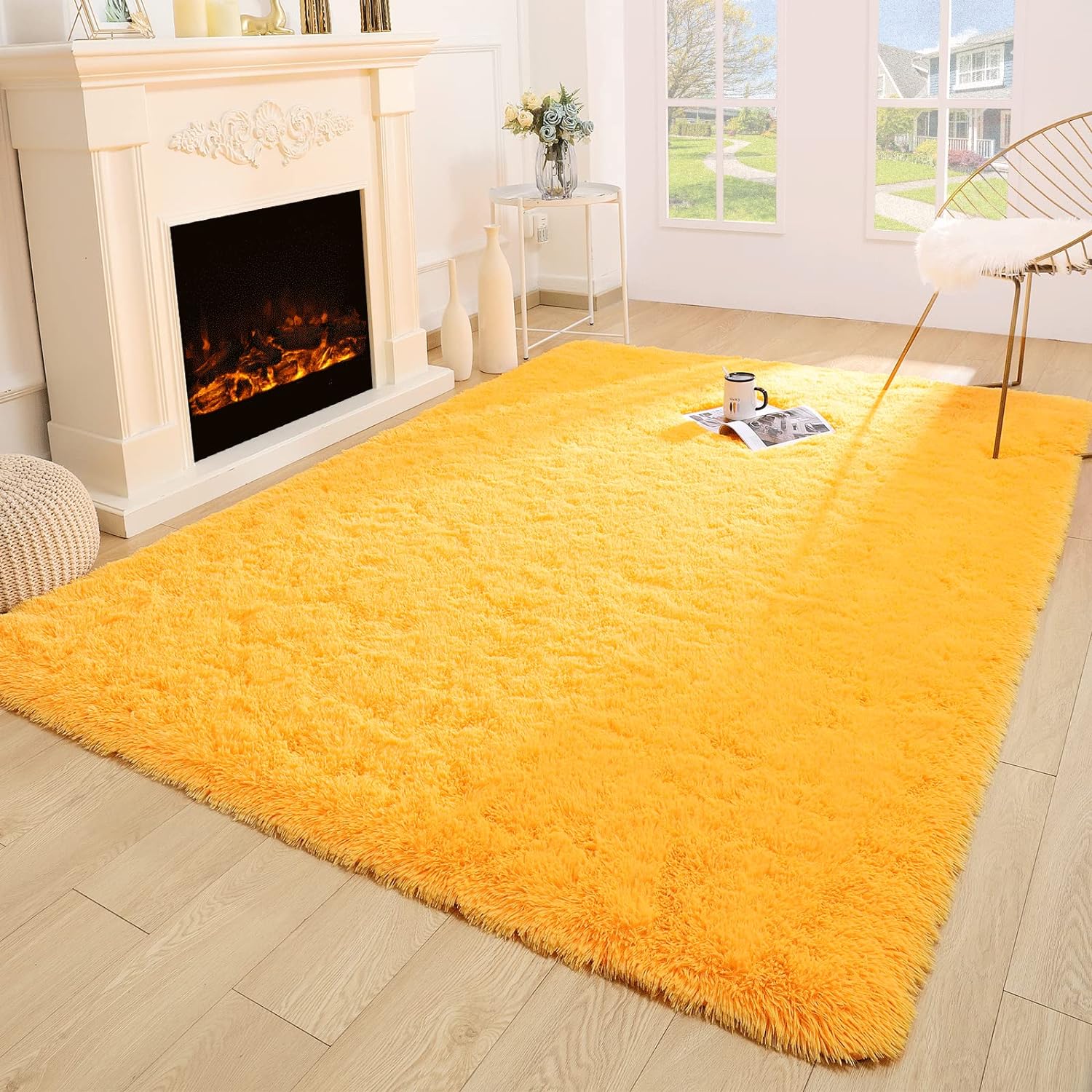 Merelax Modern Soft Fluffy Large Shaggy Rug for Bedroom Livingroom Dorm Kids Room Indoor Home Decorative, Non-Slip Plush Furry Fur Area Rugs Comfy Nursery Accent Floor Carpet 5x8 Feet, Orange