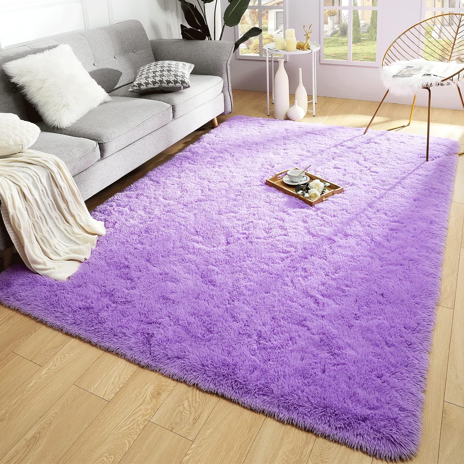 Merelax Soft Modern Indoor Large Shaggy Rug for Bedroom Livingroom Dorm Kids Room Home Decorative, Non-Slip Plush Fluffy Furry Fur Area Rugs Comfy Nursery Accent Floor Carpet 5x8 Feet, Purple