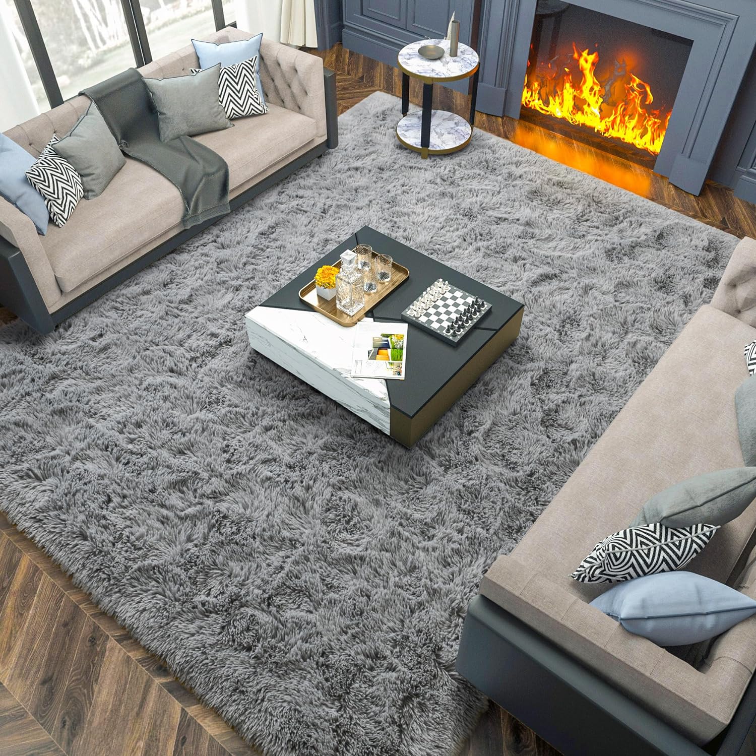 Merelax Soft Modern Indoor Large Shaggy Rug for Livingroom Bedroom Dorm Kids Room Home Decorative, Non-Slip Plush Fluffy Furry Fur Area Rugs Comfy Nursery Accent Floor Carpet 6x9 Feet, Grey