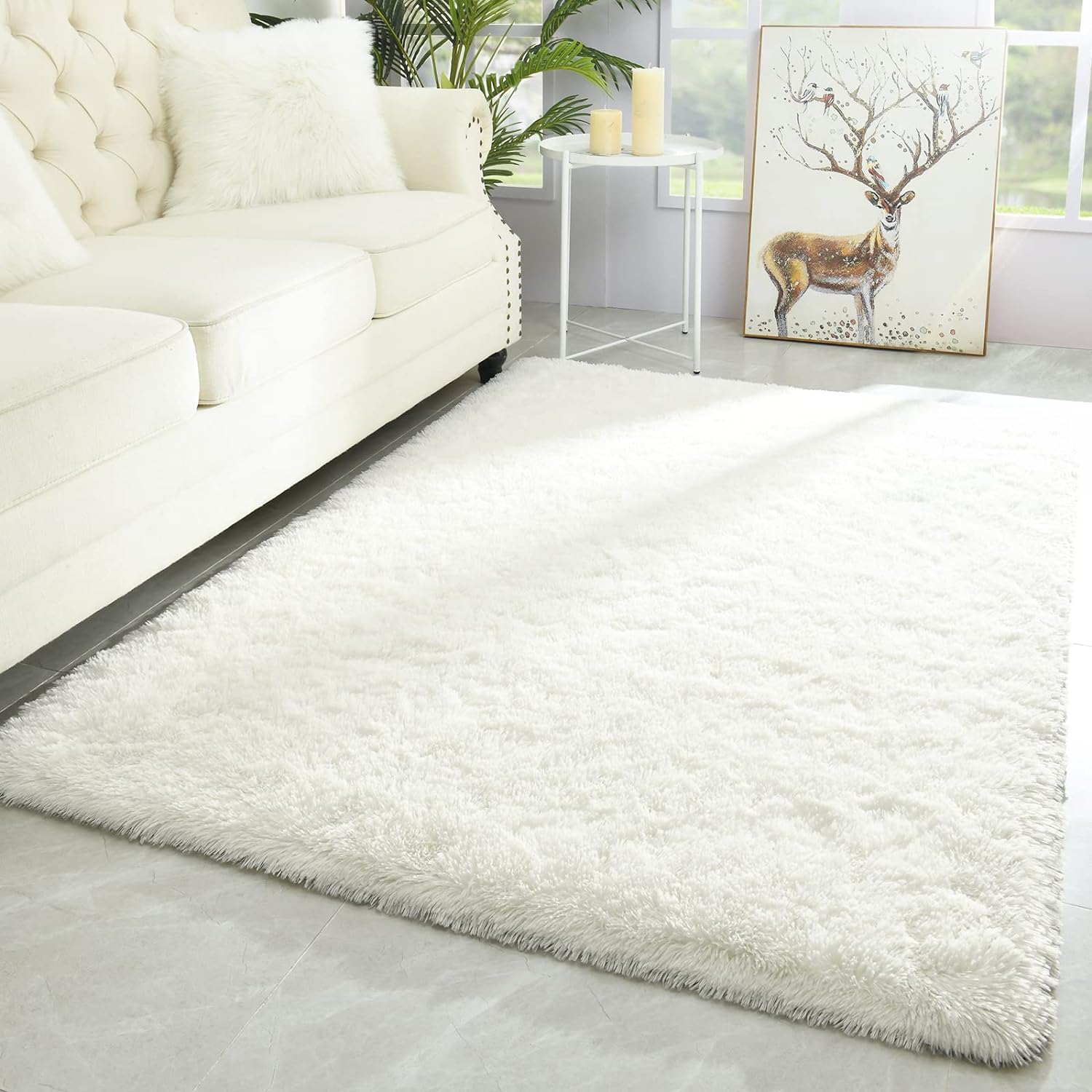 Merelax Modern Soft Fluffy Large Shaggy Rug for Bedroom Livingroom Dorm Kids Room Indoor Home Decorative, Non-Slip Plush Furry Fur Area Rugs Comfy Nursery Accent Floor Carpet 4'x6' Ivory