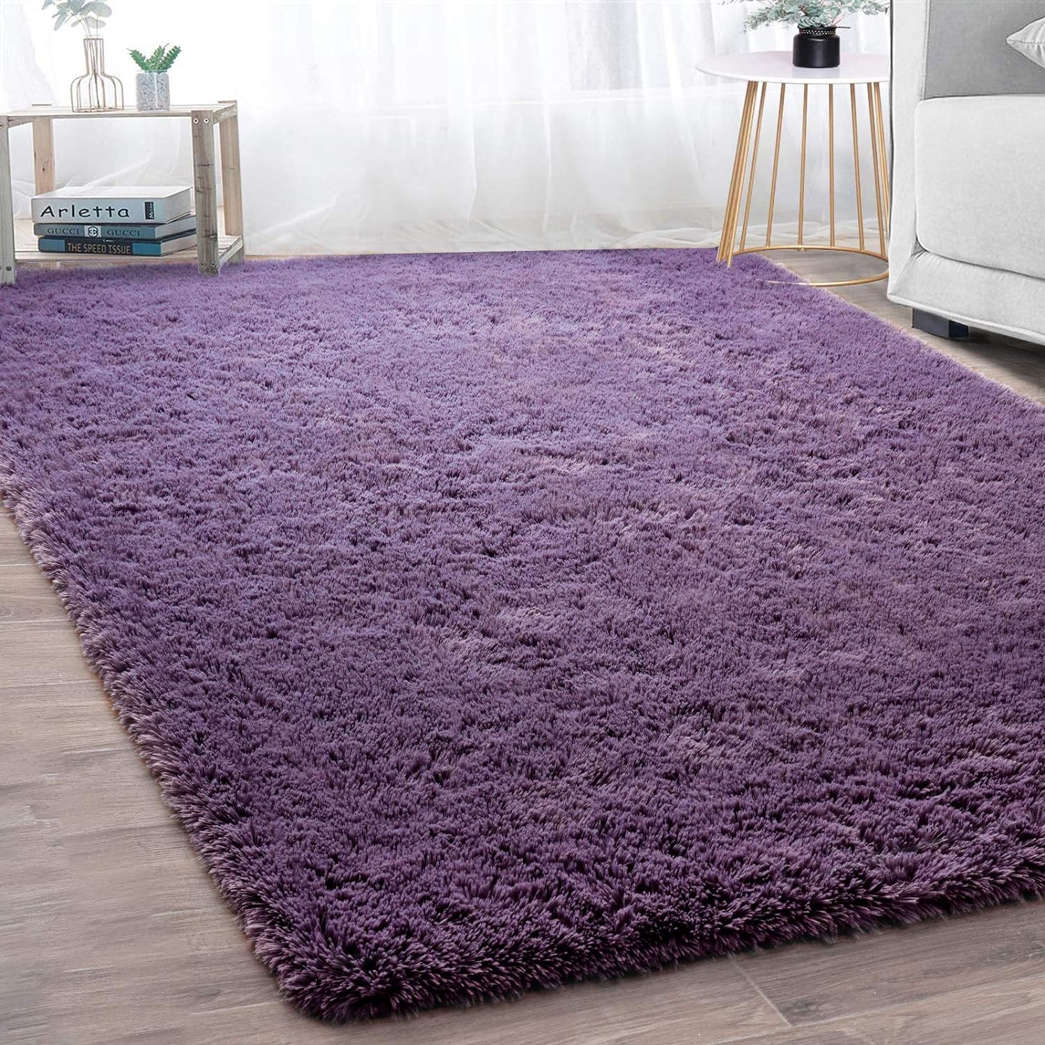 Merelax Modern Soft Fluffy Large Shaggy Rug for Bedroom Livingroom Dorm Kids Room Indoor Home Decorative, Non-Slip Plush Furry Fur Area Rugs Comfy Nursery Accent Floor Carpet 4'x6' Grey-Purple