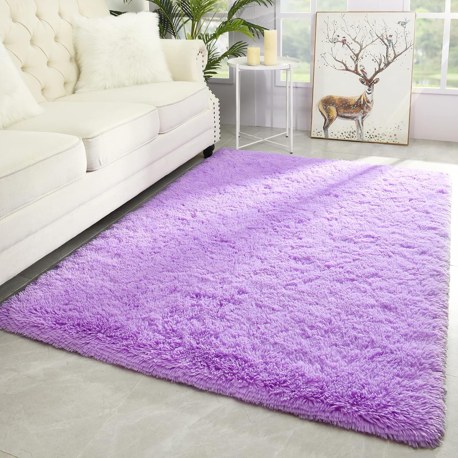 Merelax Modern Soft Fluffy Large Shaggy Rug for Bedroom Livingroom Dorm Kids Room Indoor Home Decorative, Non-Slip Plush Furry Fur Area Rugs Comfy Nursery Accent Floor Carpet 4'x6' Purple