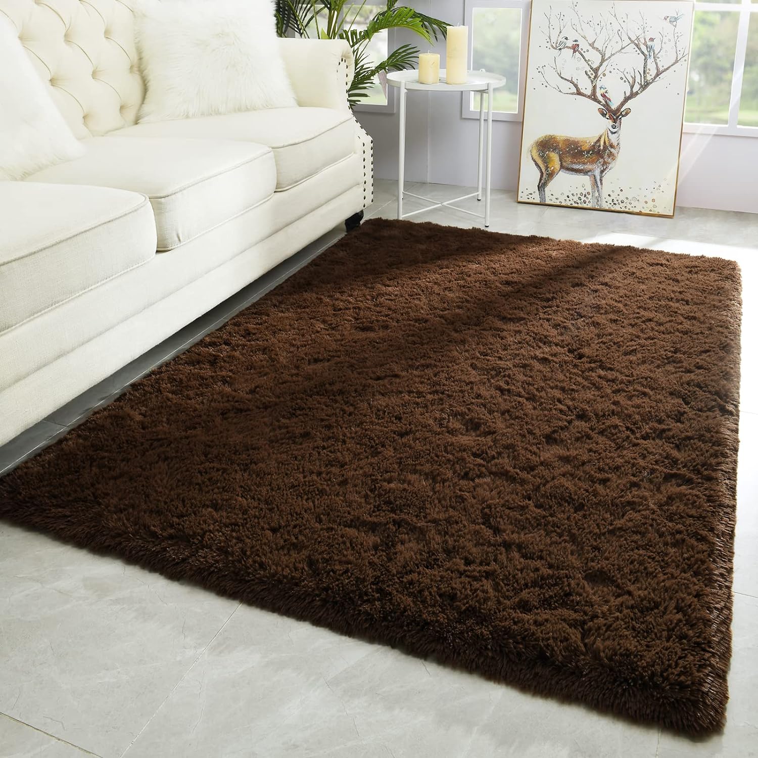 Merelax Modern Soft Fluffy Large Shaggy Rug for Bedroom Livingroom Dorm Kids Room Indoor Home Decorative, Non-Slip Plush Furry Fur Area Rugs Comfy Nursery Accent Floor Carpet 4'x6' Brown