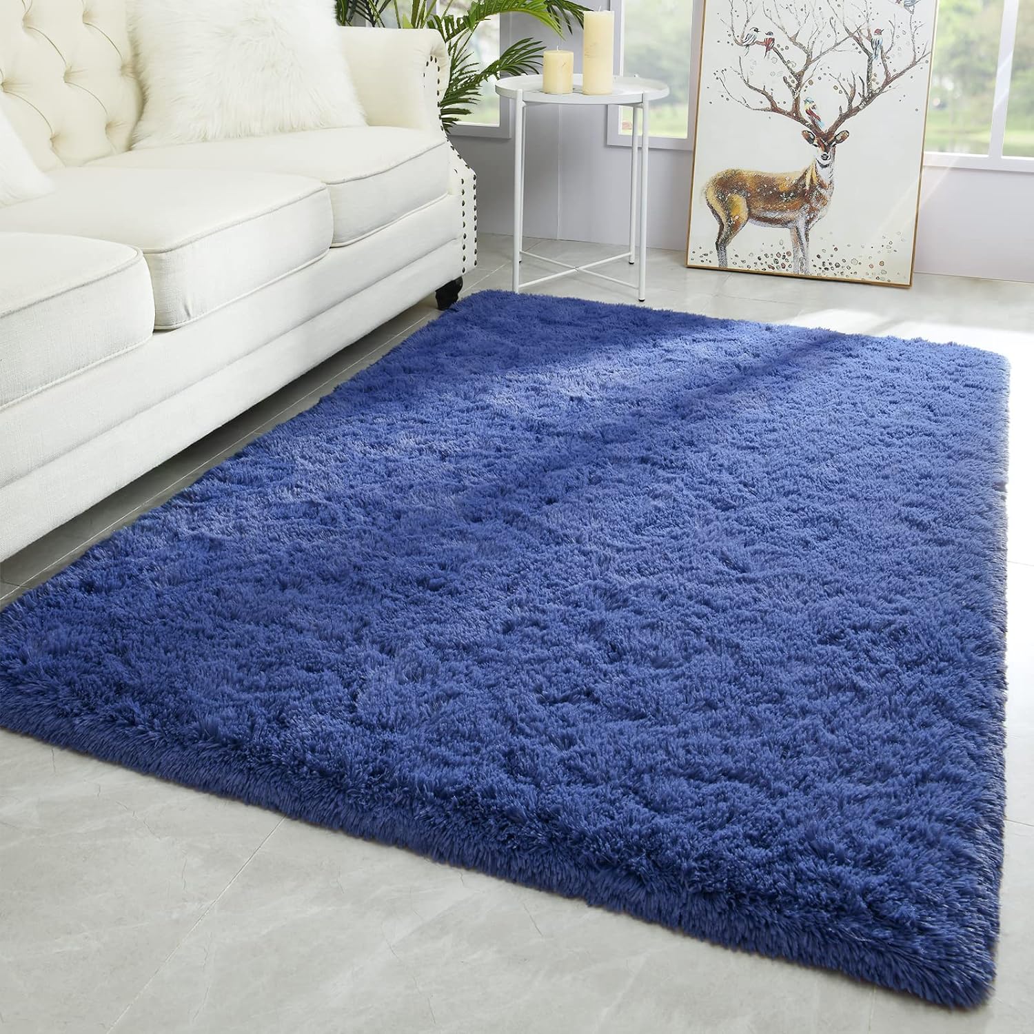 Merelax Modern Soft Fluffy Large Shaggy Rug for Bedroom Livingroom Dorm Kids Room Indoor Home Decorative, Non-Slip Plush Furry Fur Area Rugs Comfy Nursery Accent Floor Carpet 4'x6' Light Navy