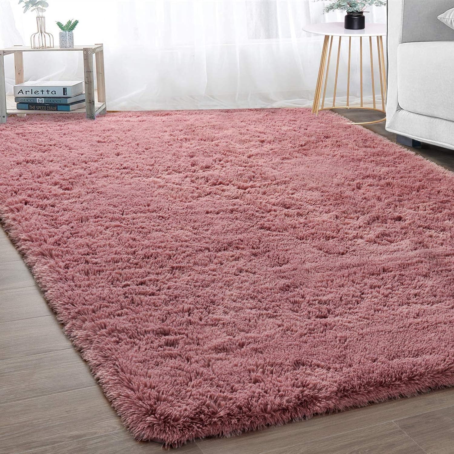 Merelax Modern Soft Fluffy Large Shaggy Rug for Bedroom Livingroom Dorm Kids Room Indoor Home Decorative, Non-Slip Plush Furry Fur Area Rugs Comfy Nursery Accent Floor Carpet 4'x6' Blush