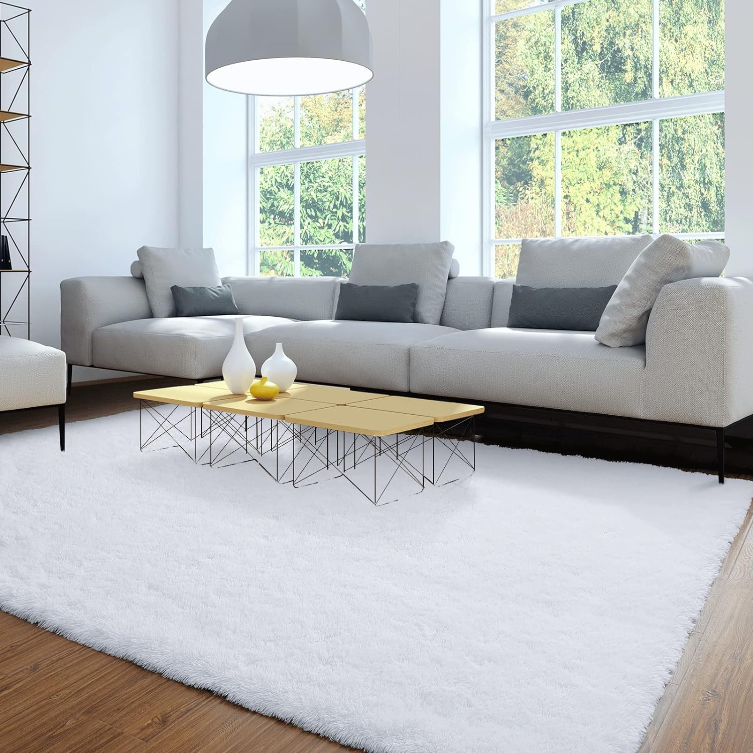 Merelax Modern Soft Fluffy Large Shaggy Rug for Bedroom Livingroom Dorm Kids Room Indoor Home Decorative, Non-Slip Plush Furry Fur Area Rugs Comfy Nursery Accent Floor Carpet 4'x6' White