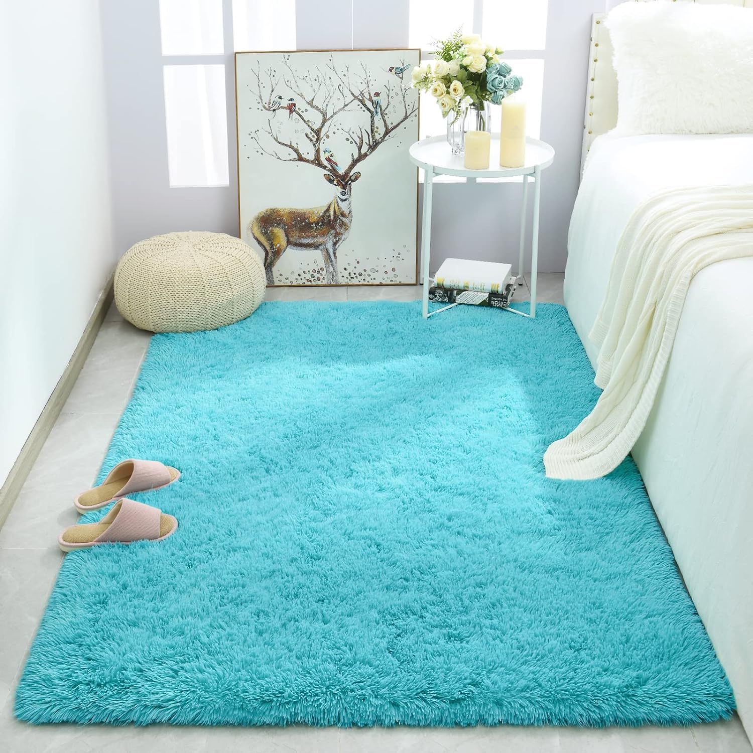 Merelax Soft Fluffy Blue Shaggy Area Rug for Bedroom Boys Kids Room, Comfy Plush Nursery Teal Blue Carpet for Baby Boy Shower Gift Grandchildren Birthday Holiday Home Decor Accent Floor Rugs, 3x5 Feet