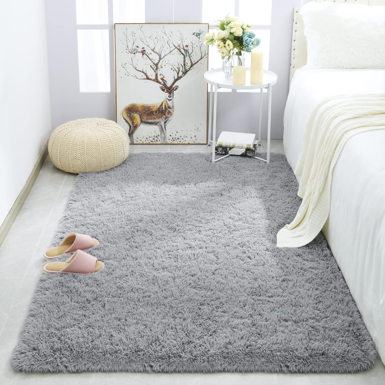 Merelax Soft Modern Indoor Shaggy Area Rug for Bedroom Livingroom Dorm Kids Room Home Decorative, Non-Slip Plush Fluffy Furry Fur Rugs Comfy Nursery Accent Floor Carpet 3x5 Feet, Grey