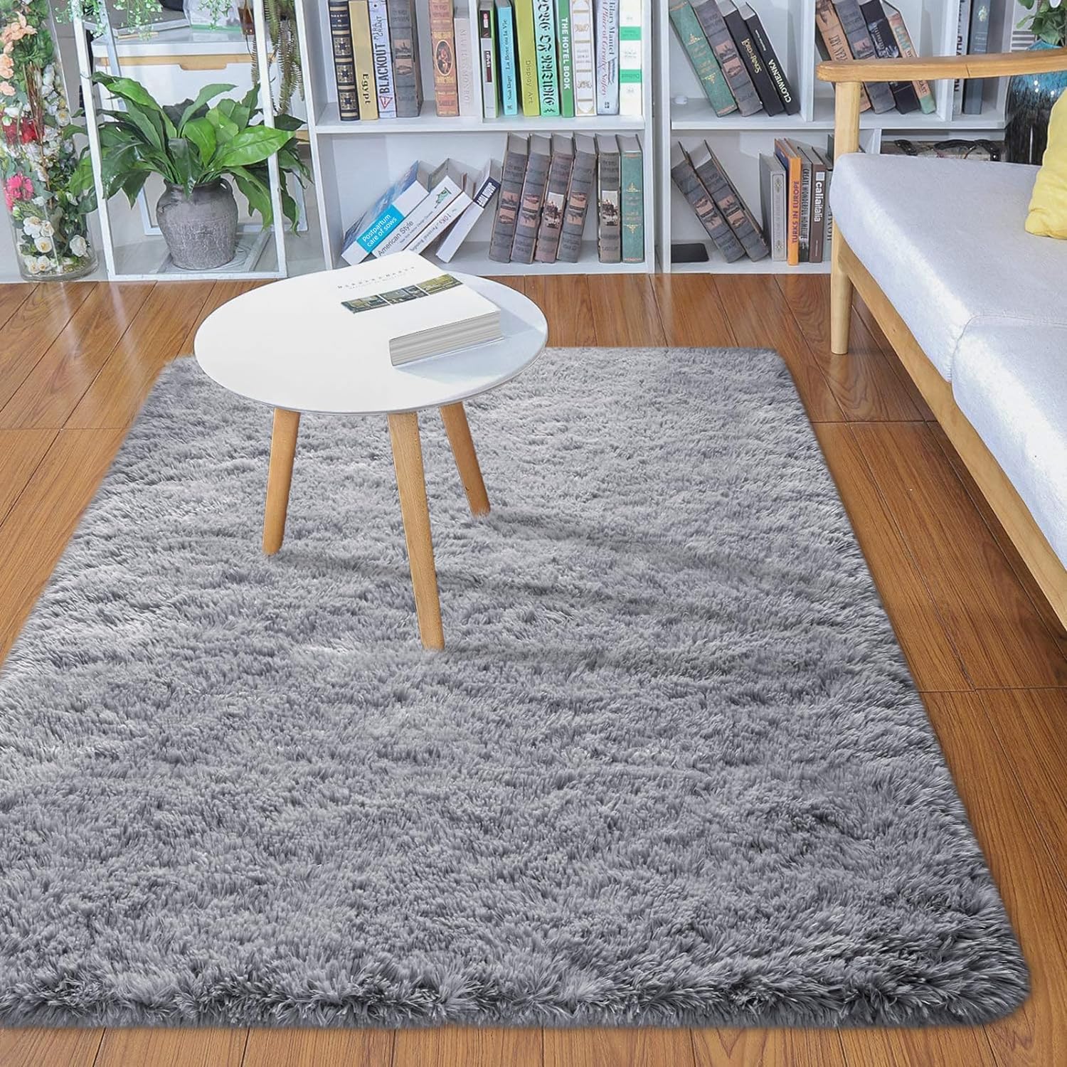 Merelax Soft Modern Indoor Shaggy Area Rug for Bedroom Livingroom Dorm Kids Room Home Decorative, Non-Slip Plush Fluffy Furry Fur Rugs Comfy Nursery Accent Floor Carpet 2x3 Feet, Grey