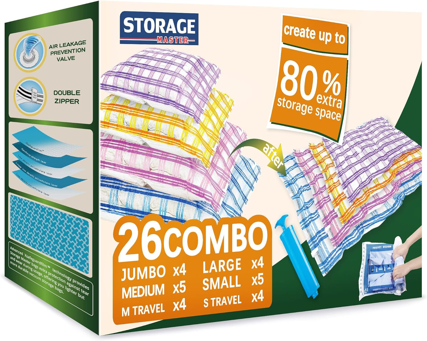 26 Space Saver Vacuum Storage Bags for Clothes, Airtight Vacuum Sealed Space Saver Bags for Blankets and Comforters (26 Pack)