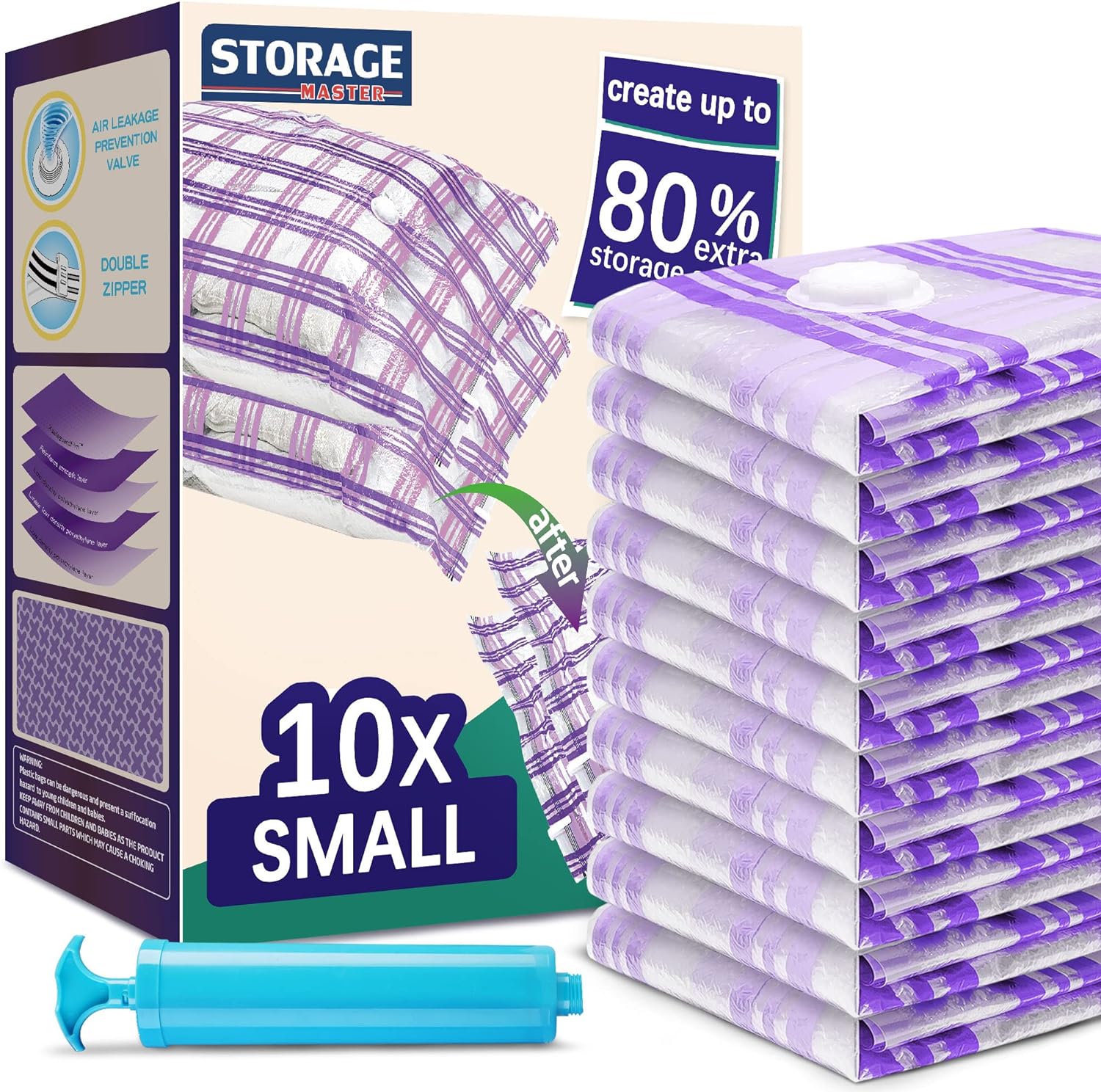 10 Small Vacuum Storage Bags - Space Saver Seal Bags for Clothes, Comforters, Blankets & Bedding (10S)