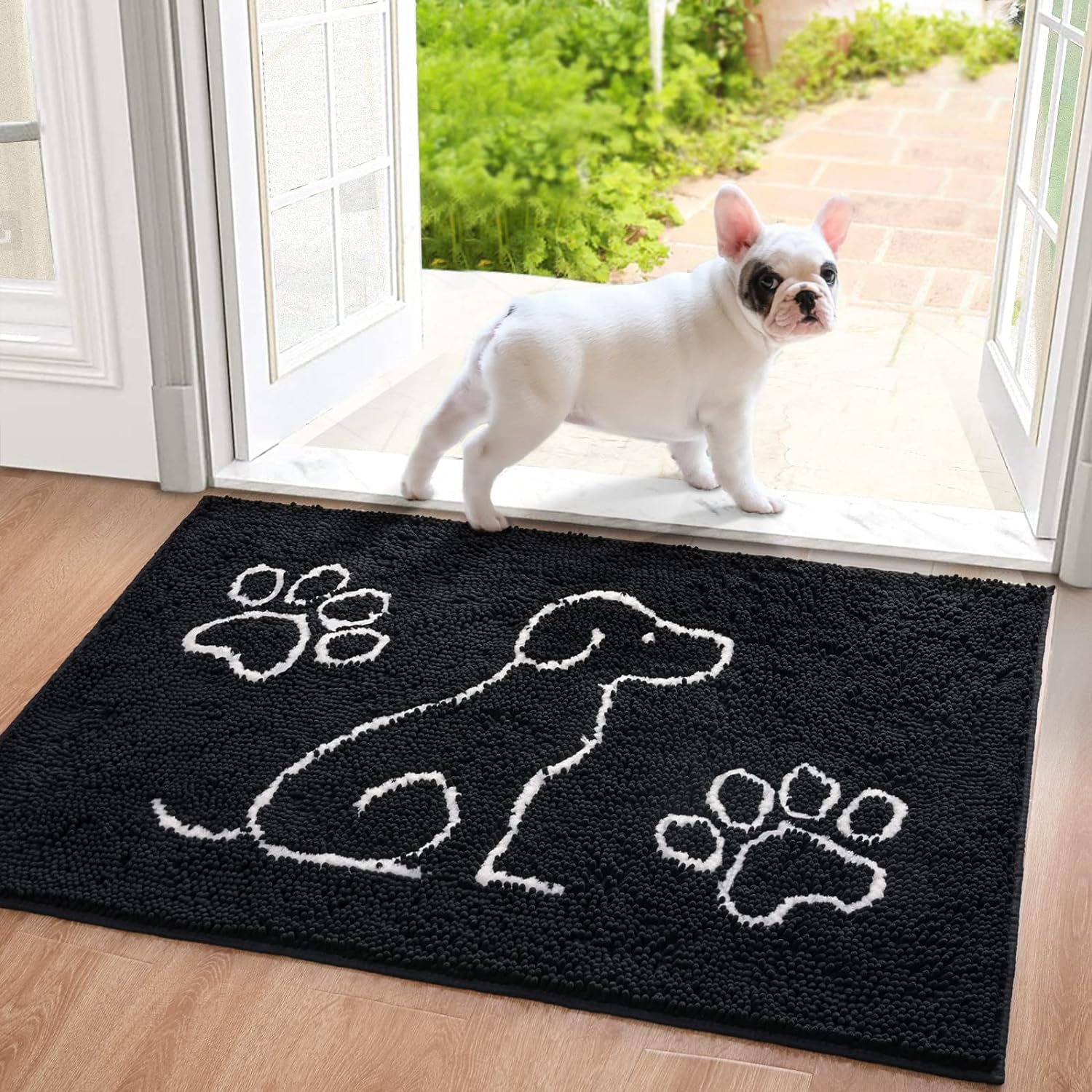 Merelax Indoor Door Mat Entryway Rug, Large Front Door Mats for Dogs, Water Absorbent Mat for Muddy Shoes Dog Paws, Washable Welcome Mat, Non Slip Dog Floor Mats for Entrance, Back Door, 48x30, Black