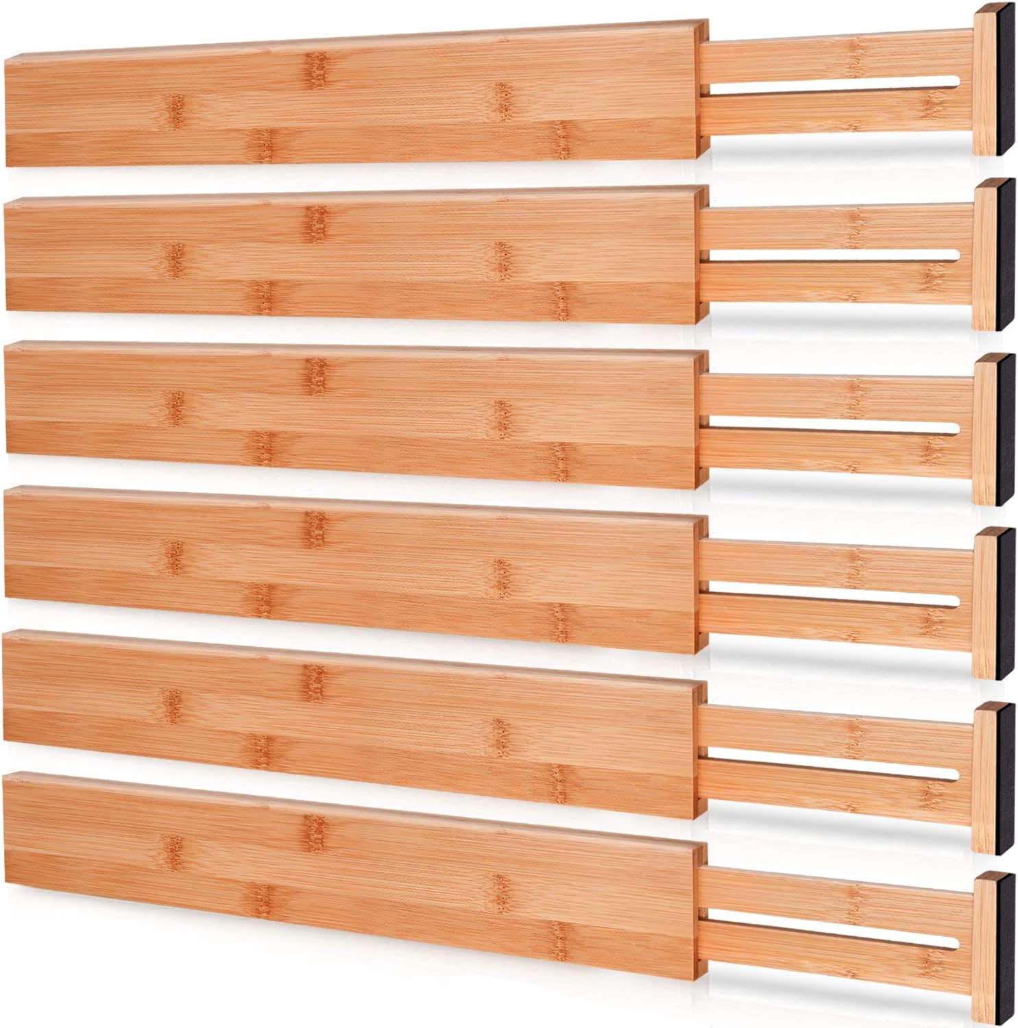 Bamboo Drawer Dividers, Kitchen Drawer Organizer with Spring Loaded,Separators for Dresser,Bathroom,Office 16.5-22 Pack of 6