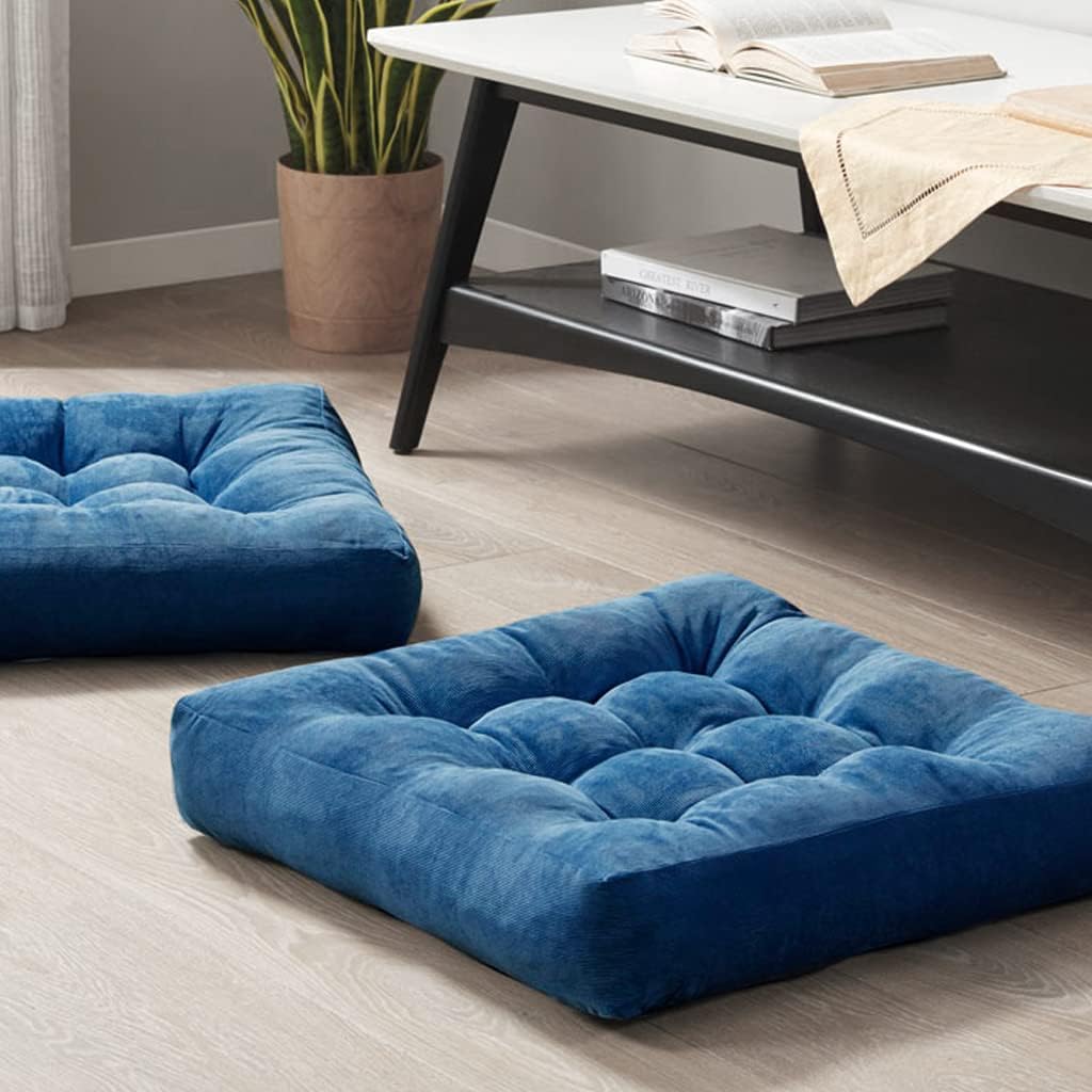 Degrees of Comfort Memory Foam Meditation Floor Pillow Set of 2, Square Large Pillows Seating for Adults, Tufted Corduroy Floor Cushion for Living Room Tatami, Navy Blue, 22x22 Inch