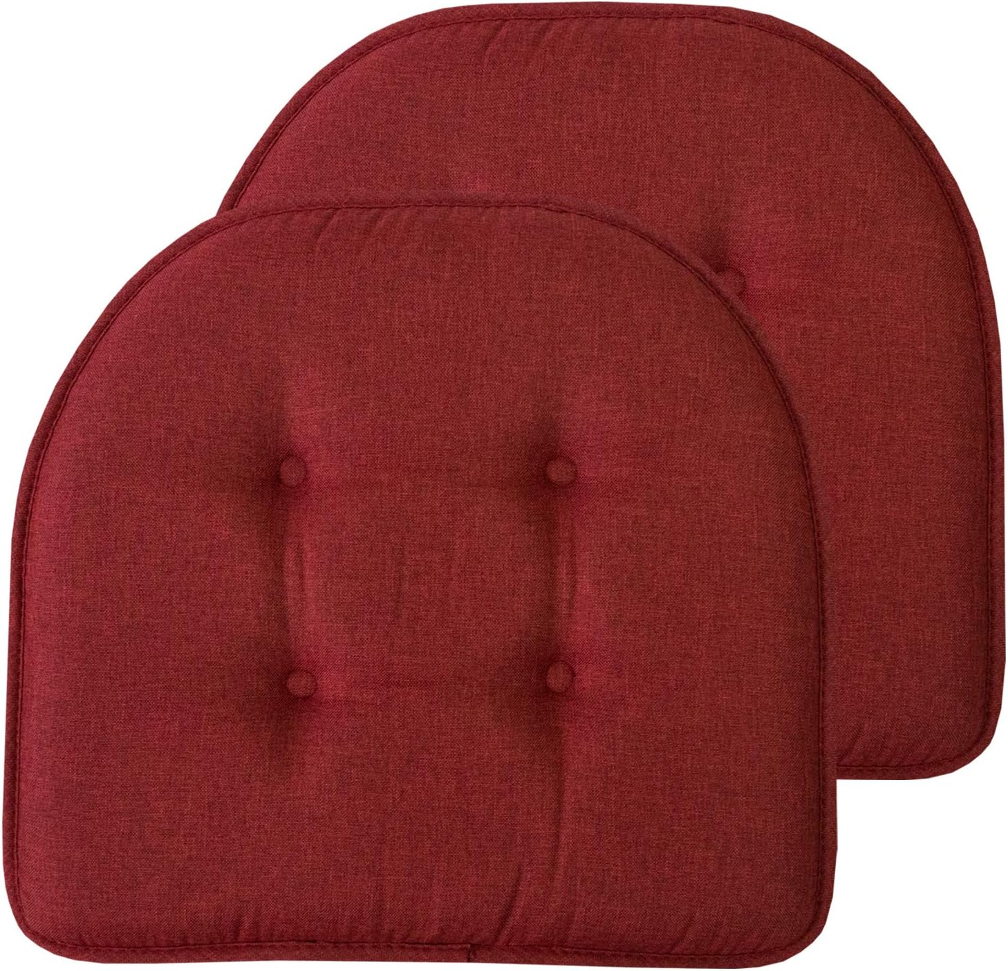 Sweet Home Collection Chair Cushion Memory Foam Pads Tufted Slip Non Skid Rubber Back U-Shaped 17 x 16 Seat Cover, 2 Count (Pack of 1), Wine Burgundy