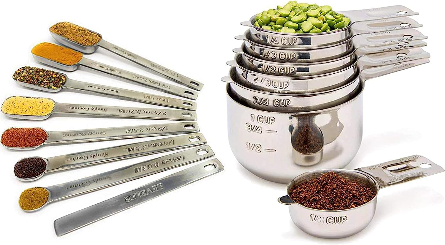 Measuring Cups and Spoons Set - Stainless Steel Measuring Cups Set for Cooking & Baking, Set of 15.