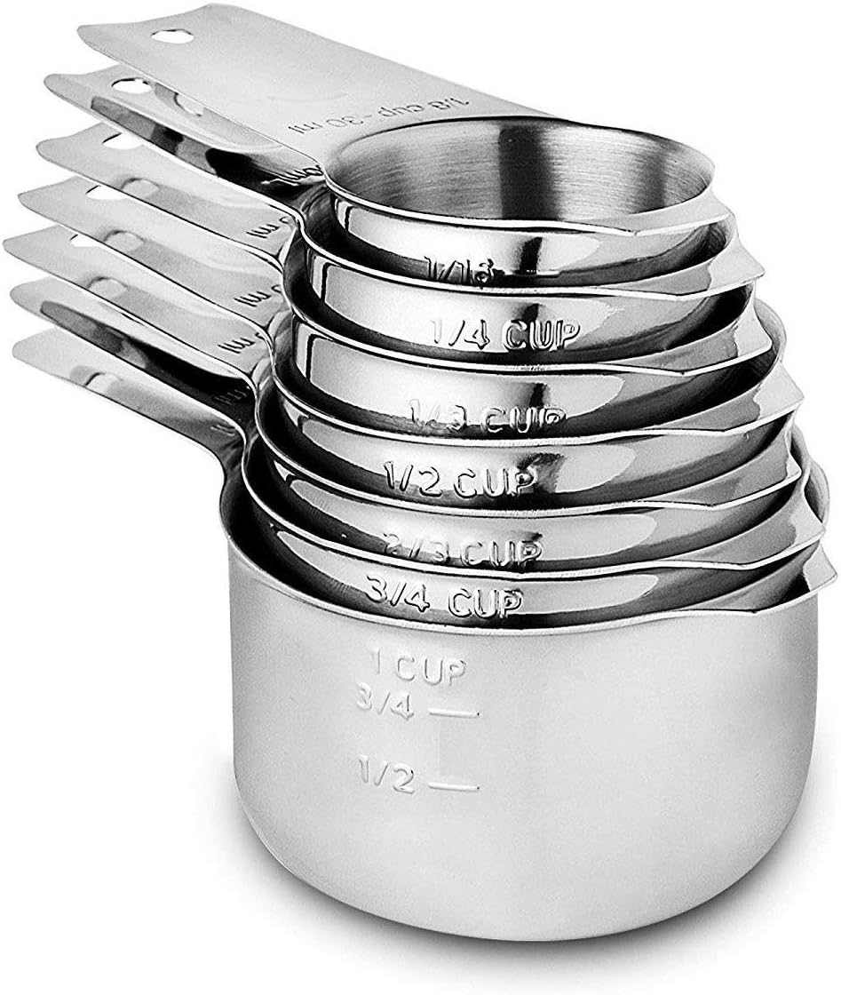 Measuring Cups Stainless Steel 7 Piece Stackable Set for Dry or Liquid Ingredients Measurement - Kitchen Gadgets & Utensils Metal Measuring Cups Best for Cooking & Baking