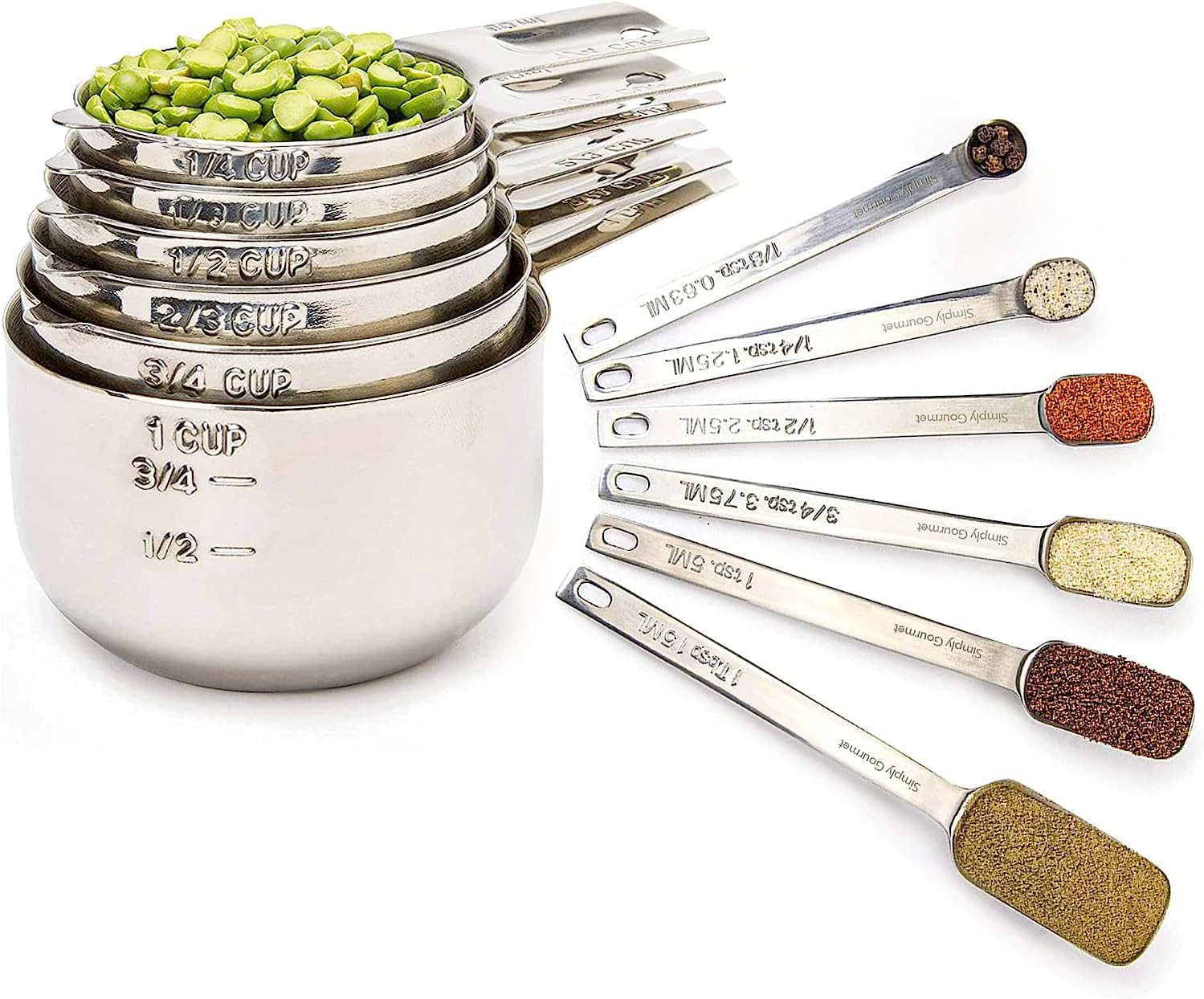 Measuring Cups and Spoons Set of 12 Stainless Steel for Cooking & Baking