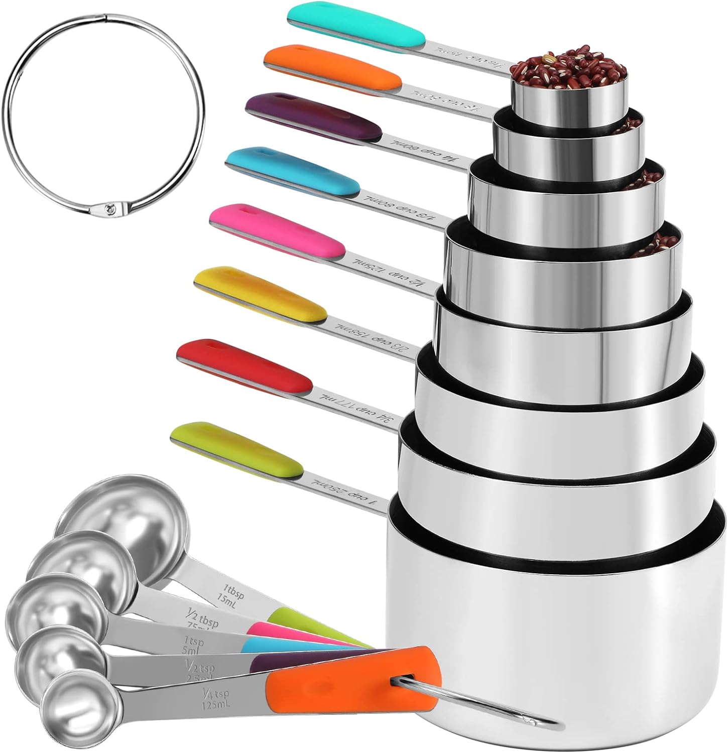 13Piece Measruing Cups and Spoons Set, Metal Stainless Steel Measure Cups and Spoon, Easy to Read for Measuring Dry Food in Kitchen and Baking (8Cups+5Spoons