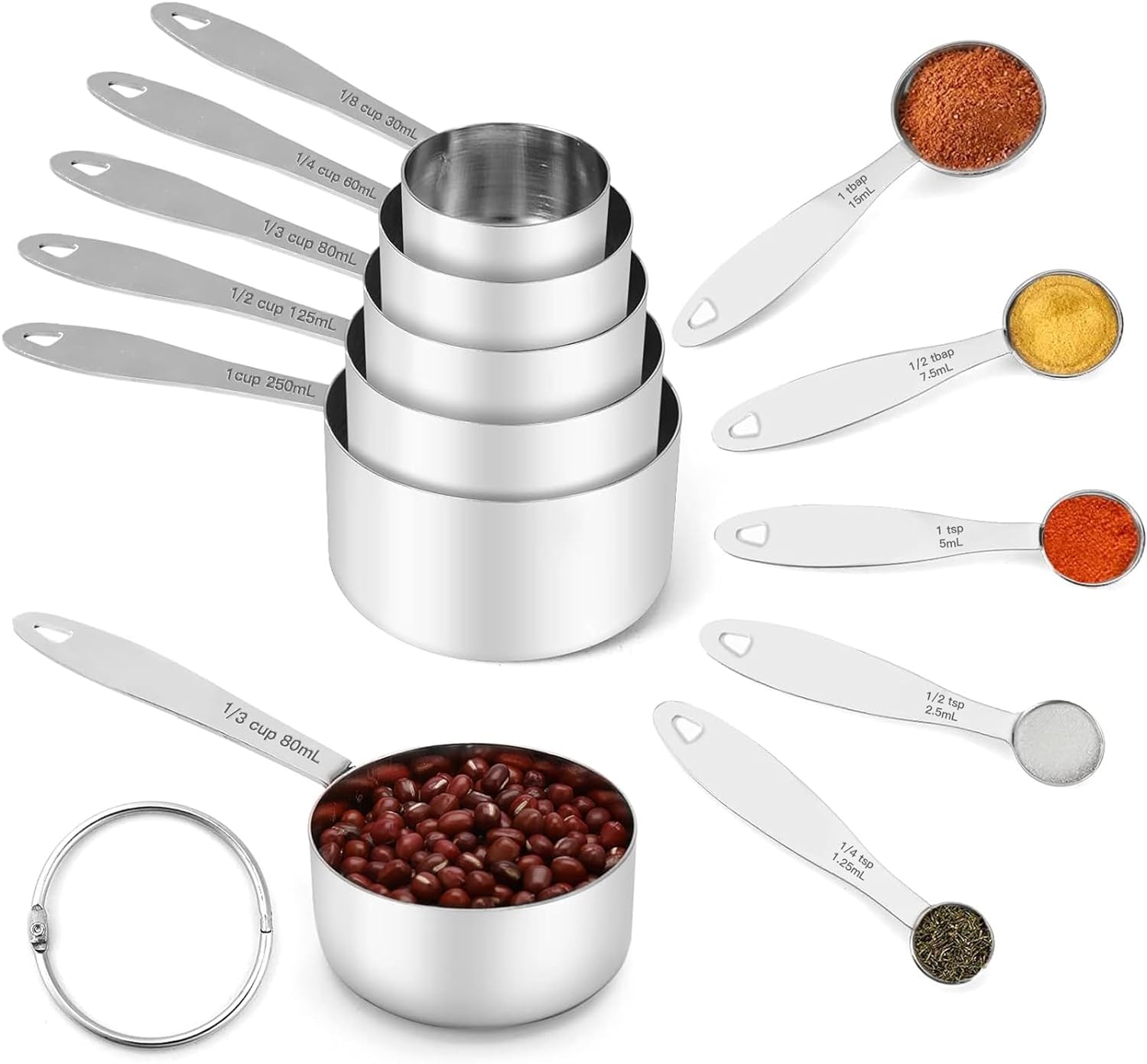 Joyhill Measuring Cups and Spoons Set of 10 Piece, Stainless Steel Measuring Cups Stackable, Nesting Metal Measuring Cups for Dry & Liquid Ingredients, Cooking & Baking