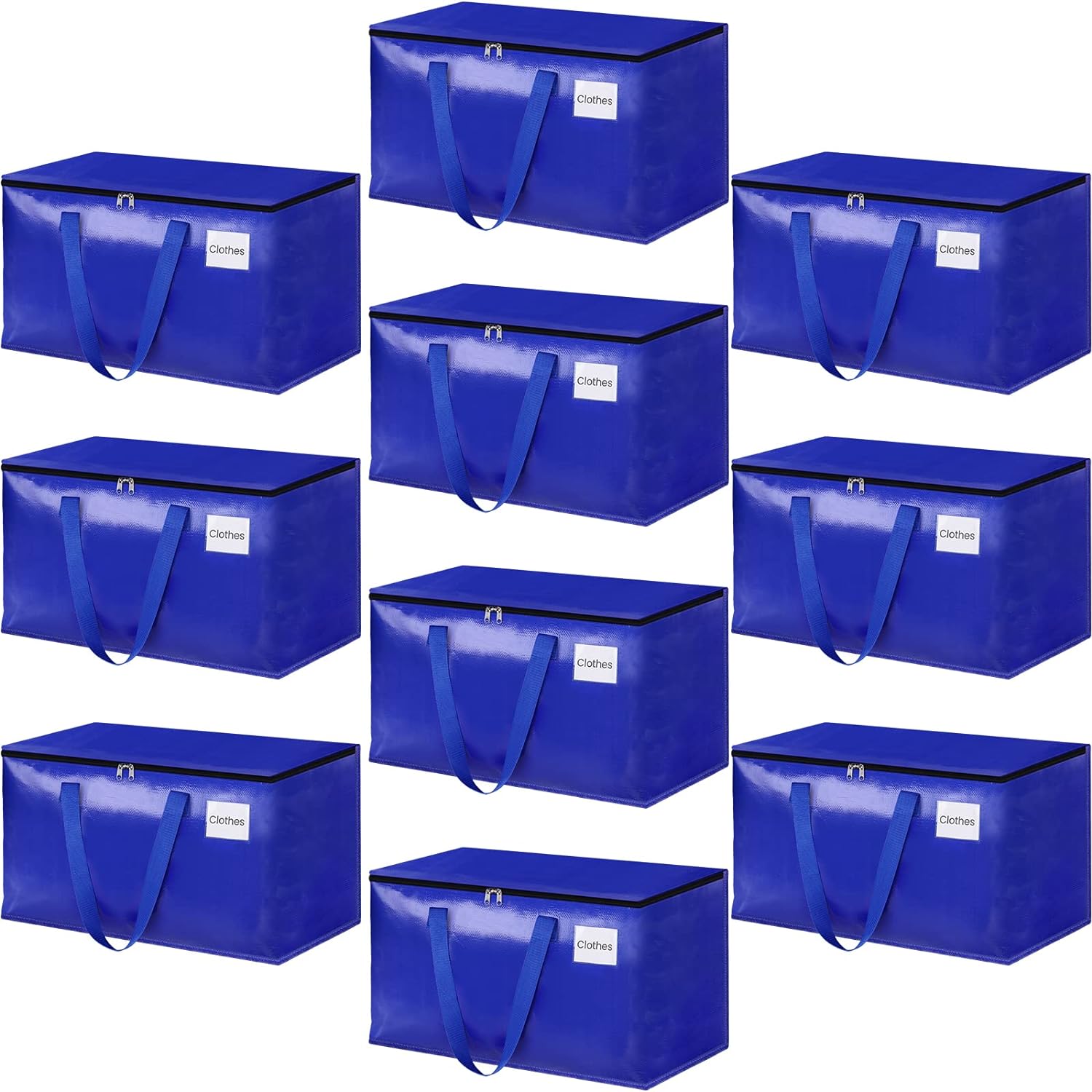 HomeHacks Moving Bags Heavy Duty with Strong Zippers and Handles Collapsible Moving Supplies, Storage Totes for Packing & Moving Storing 93L,10-Pack, Blue