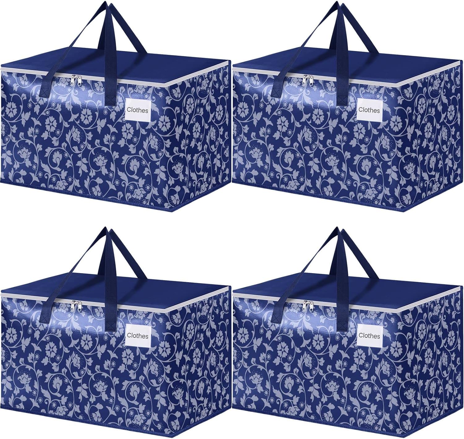 HomeHacks Moving Bags, Extra Large Size Moving Boxes, Heavy Duty Luggage Bags with Smooth Zipper and Sturdy Handles, Large Capacity & Easy Loading Storage Totes for Space Saver 125L, 4-Pack, Blue