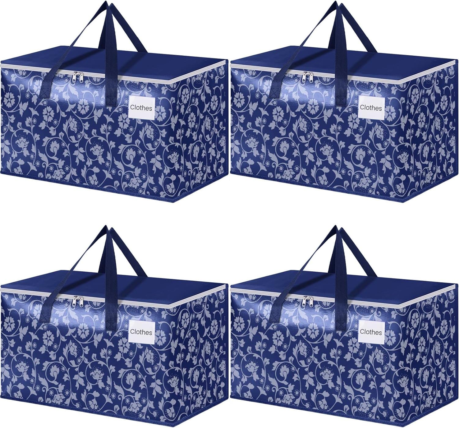 HomeHacks Moving Bags, Extra Large Size Moving Boxes, Heavy Duty Luggage Bags with Smooth Zipper and Sturdy Handles, Large Capacity & Easy Loading Storage Totes for Space Saver 100L, 4-Pack, Blue