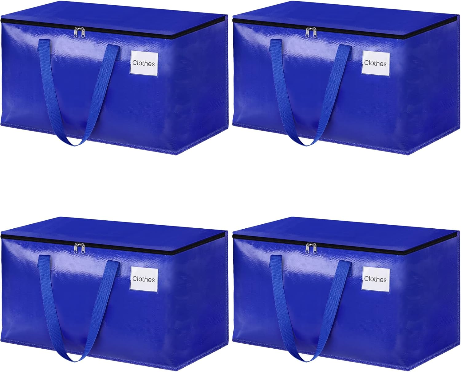 HomeHacks Moving Bags Heavy Duty with Strong Zippers and Handles Collapsible Moving Supplies, Storage Totes for Packing & Moving Storing 93L,4-Pack, Blue