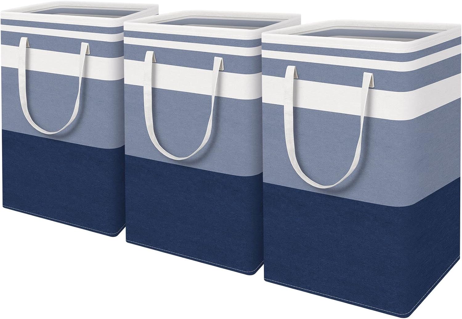 3-Pack Large Laundry Basket, Collapsible Laundry Hamper, Freestanding Waterproof Laundry Bag, Tall Clothes Hamper-Extended&Reinforced Handles-for College Dorm, Family-Gradient Blue/75L