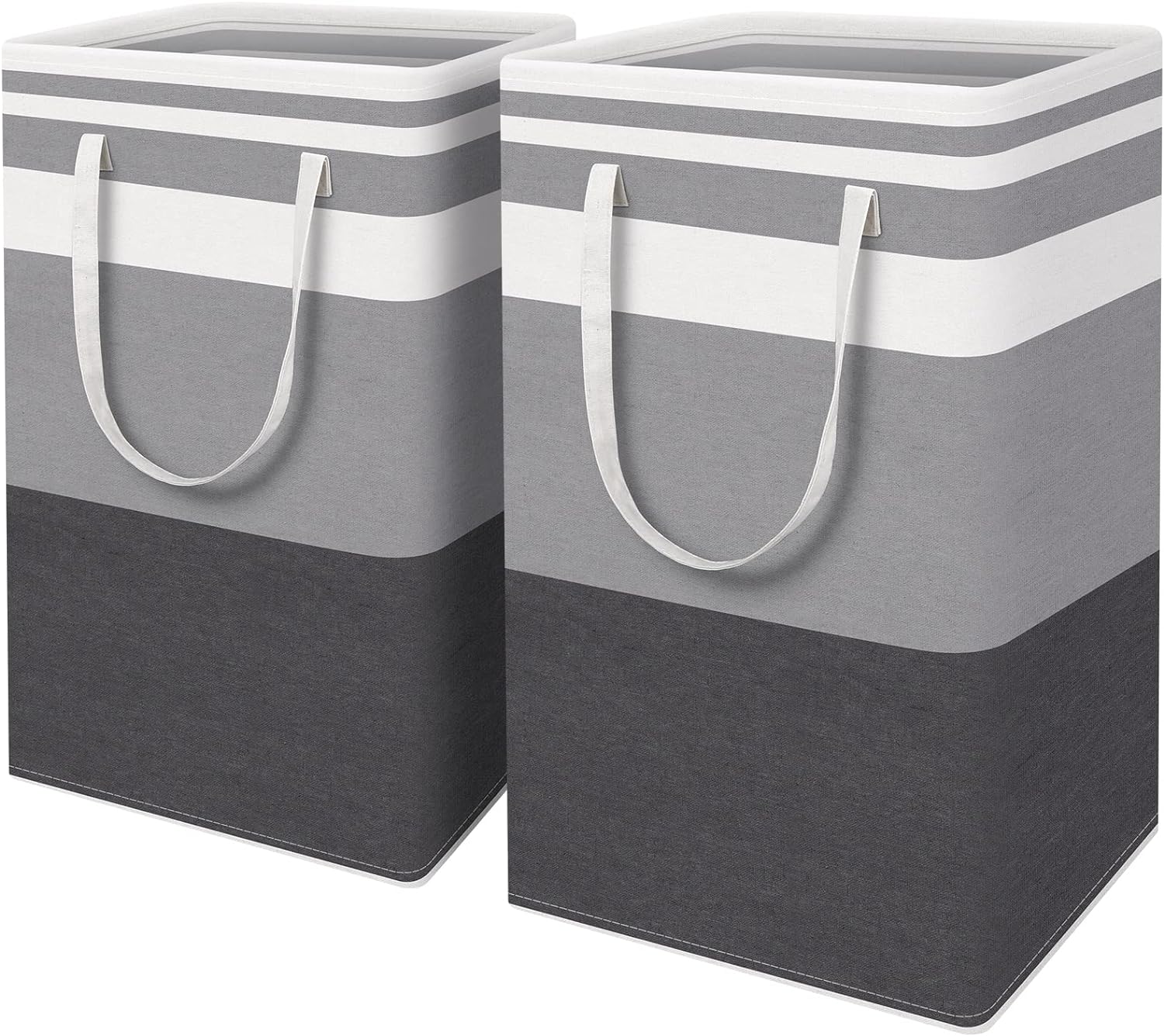 HomeHacks 2-Pack Large Laundry Basket, Waterproof, Freestanding Laundry Hamper, Collapsible Tall Clothes Hamper with Extended Handles for Clothes Toys in the Dorm and Family Gradient Grey, 88L