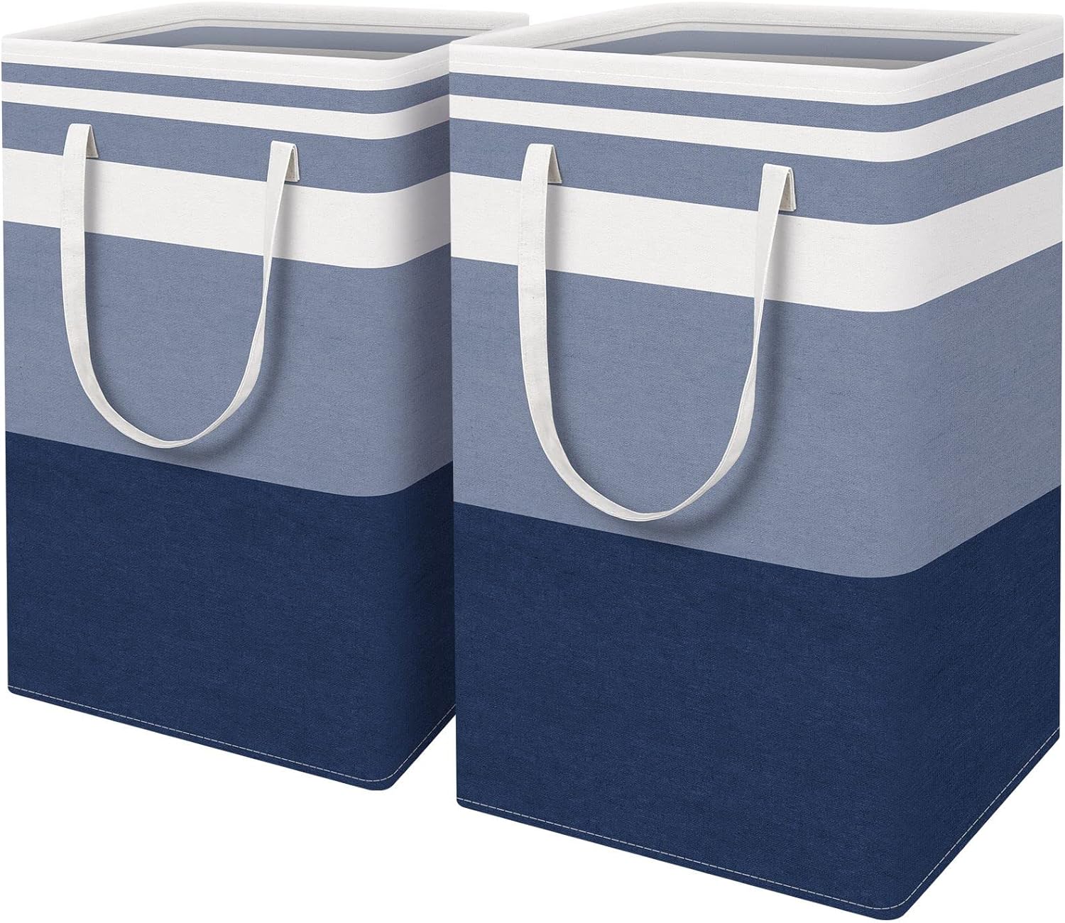 2-Pack Large Laundry Basket, Collapsible Laundry Hamper, Freestanding Waterproof Laundry Bag, Tall Clothes Hamper-Extended&Reinforced Handles-for College Dorm, Family-Gradient Blue/75L