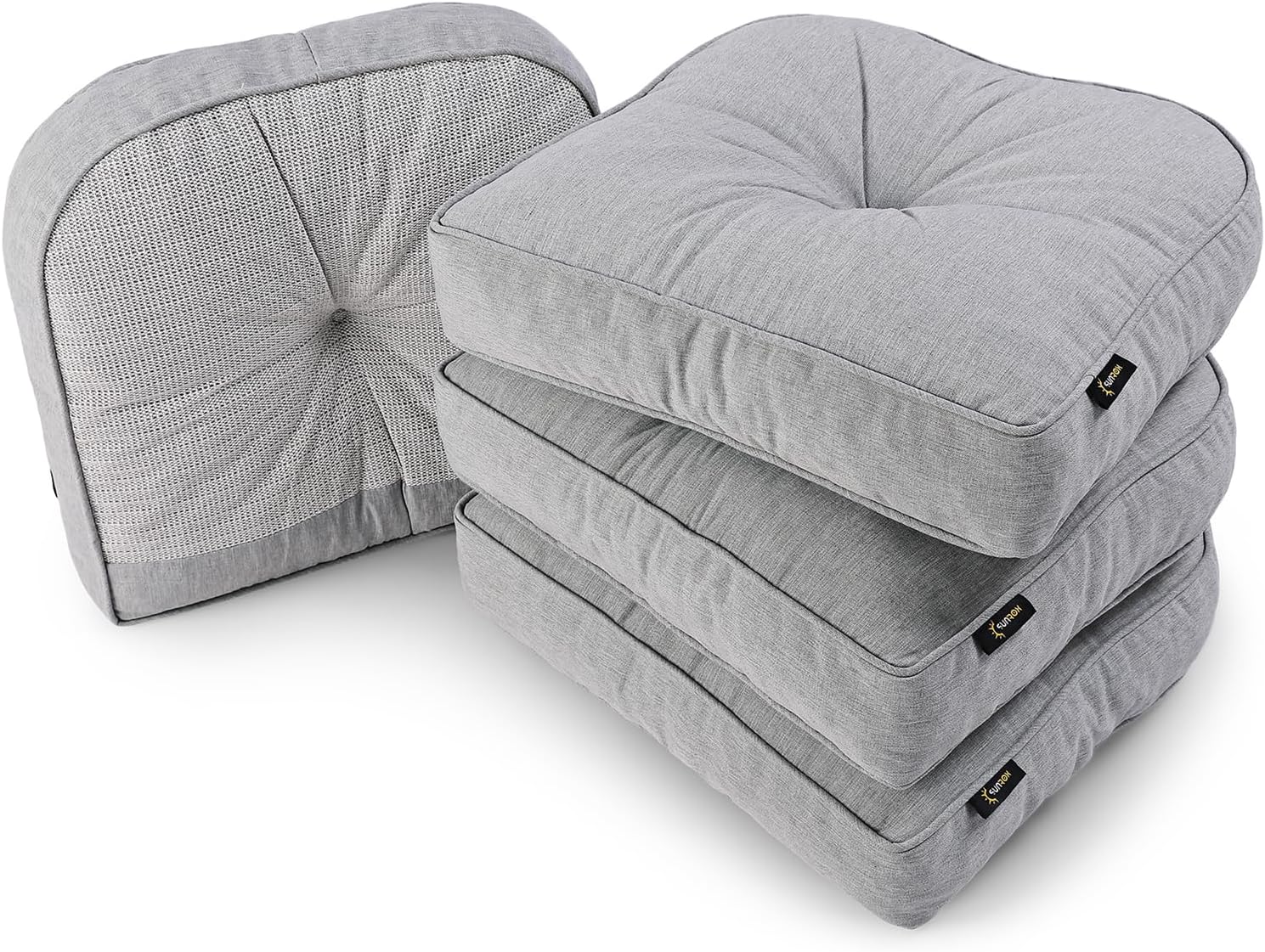 SUNROX LokGrip Non Slip Gel Memory Foam Chair Cushions for Tailbone Pain Relief, Tufted Stain Resistant Thicken Durable Seat Pad Cushion for Kitchen Dining Office 19x19 Set of 4, Heather Grey