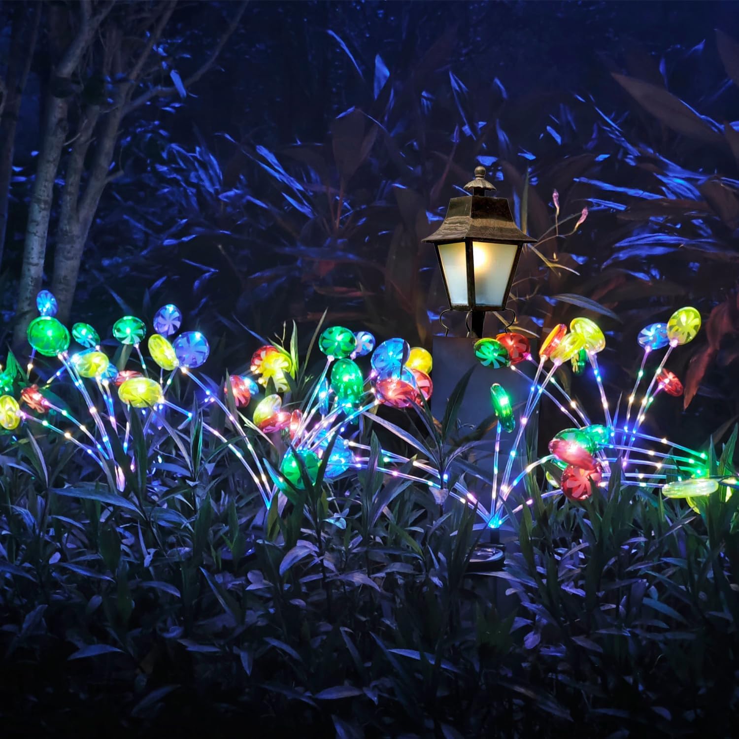 Solar Christmas Candy Lights Outdoor Decorations 2 Packs 16 LED Candy Lollipop Swaying Firefly Lights Waterproof Solar Pathway Lights for Yard Garden Lawn Party Decor