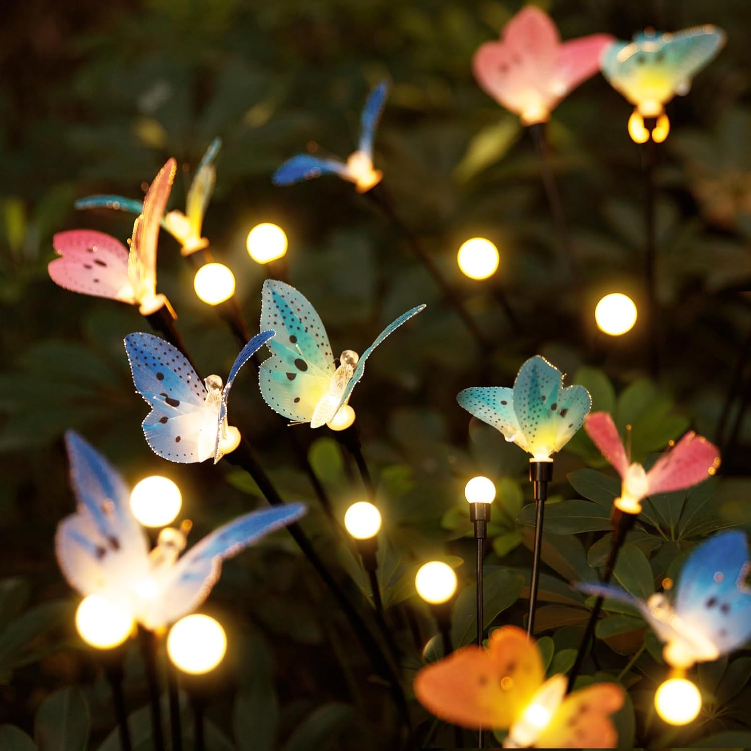 Delxo Solar Garden Lights, Swaying Butterfly Outdoor Light, Wind Dance Solar Firefly Lights Waterproof for Patio, Yard, Pathway Decoration, 8 Solar Butterfly, 16 Warm White LED Beads (2 Pack)