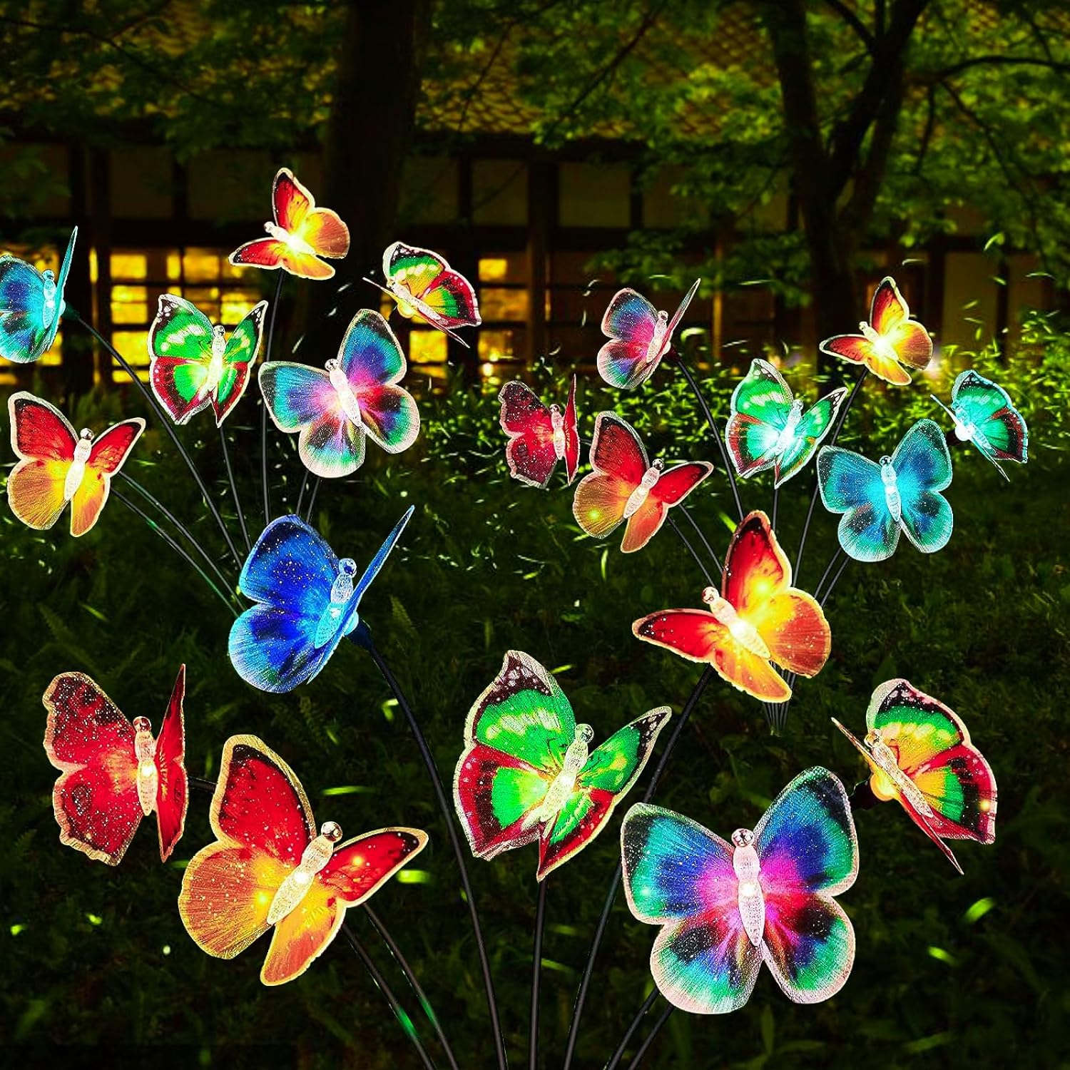 2Pack Butterfly Waterproof Solar Powered Lights 7 Color Changing Swaying Butterfly Solar Lights for Outdoor String Lights for Yard Patio Landscape Decoration