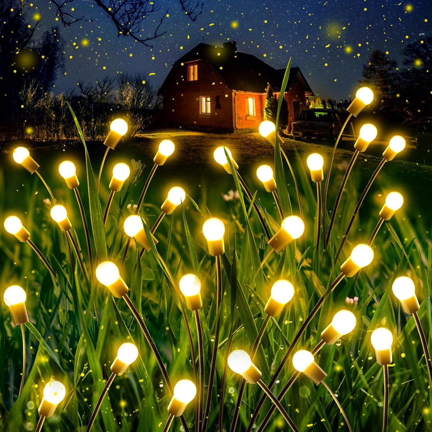 Solar Garden Lights Outdoor Firefly Lights: 6 PK Solar Fairy Lights Waterproof, 48 LED Vibrant Solar Powered Starburst Swaying Lights, Sway by Wind, Solar Firefly Light for Outdoor Yard Decorations