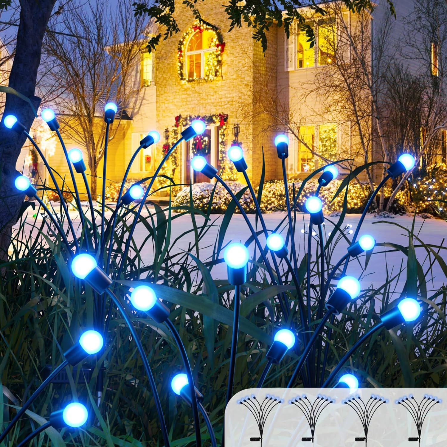 Solar Lights Outdoor Waterproof,[4 Pack] Solar Garden Lights,8LED Swaying Solar Powered Firefly Lights,Garden Decor for Path Yard/Backyard/Outdoor,Landscape Lights Blue