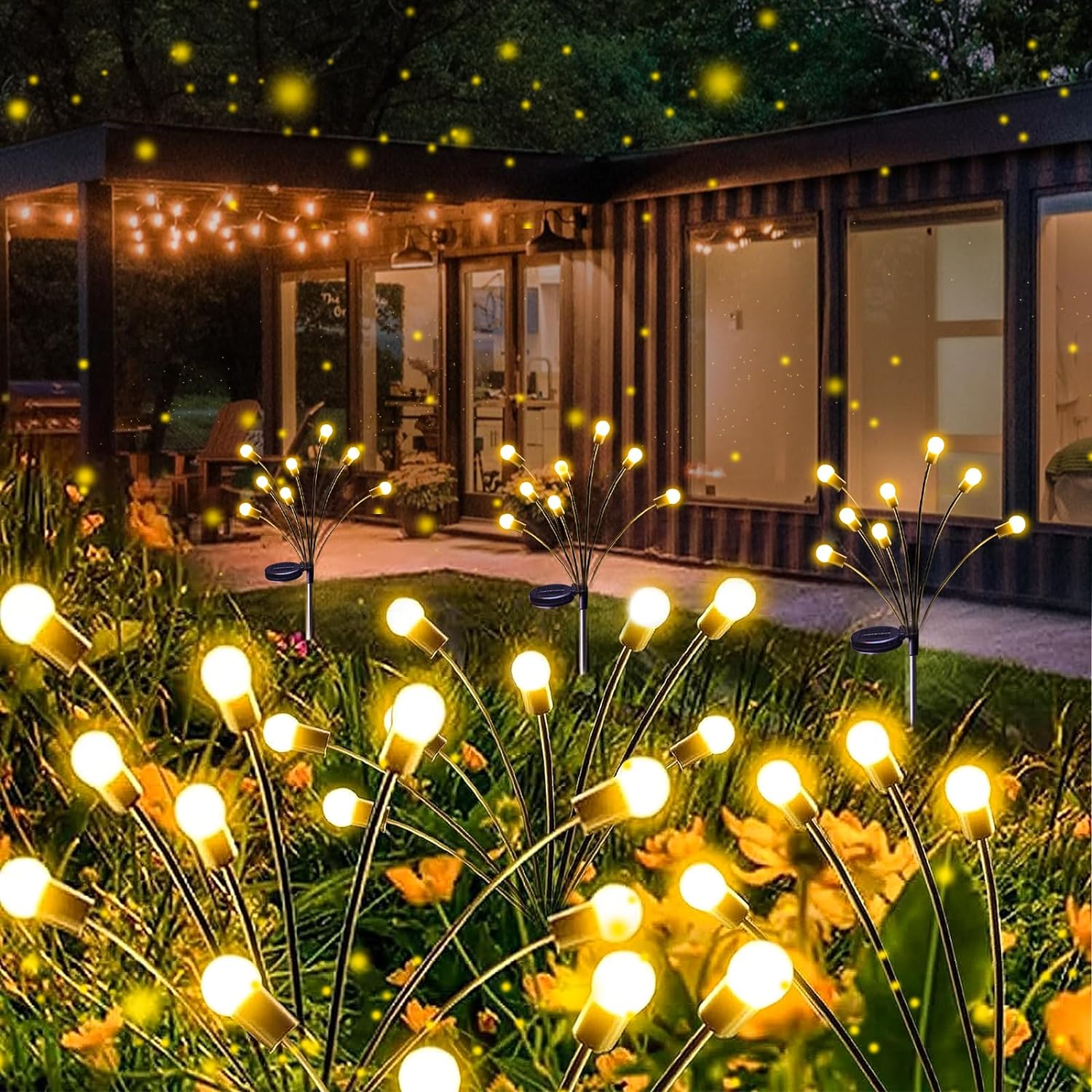 8-Pack Solar Garden Lights (Upgraded Long Lasting), 64 LED Firefly Solar Lights for Outside, Waterproof Swaying Solar Powered Yard Lights for Patio Garden Decor Pathway Xmas Decorations (Warm White)