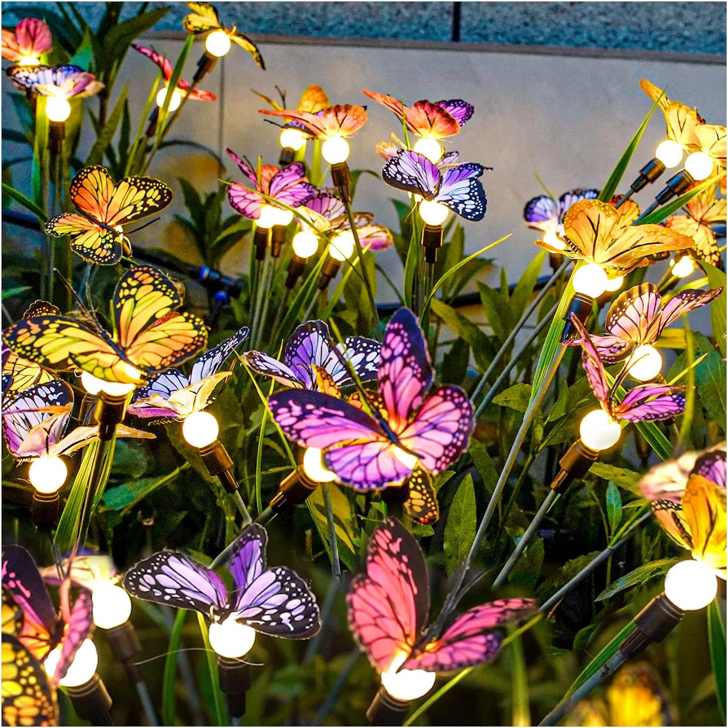 TONULAX 2 Pack Solar Firefly Lights + 2 Pack Solar Swaying Butterfly Lights